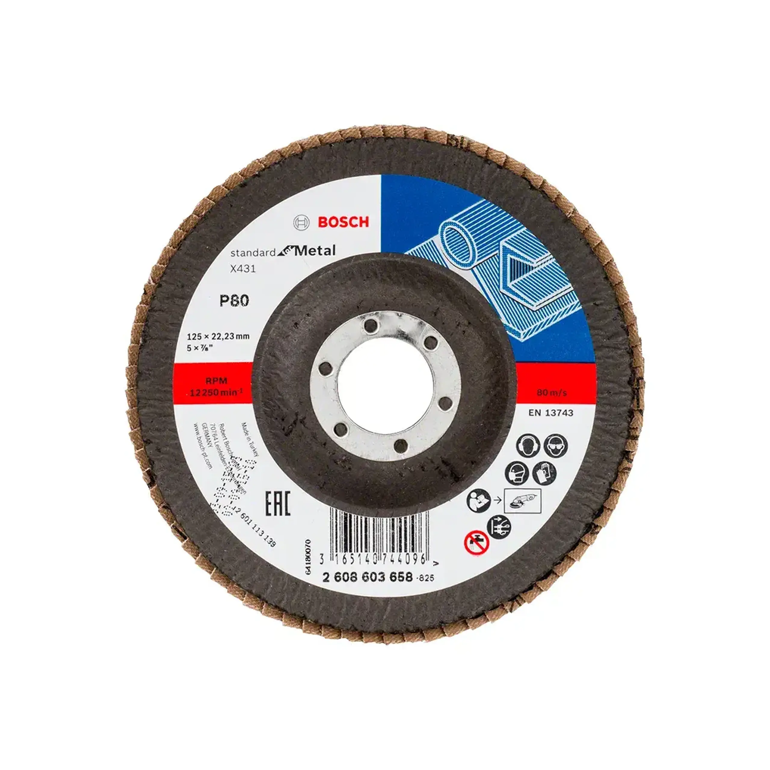 Disc lamelar frontal X431 P80 125 * 22.23 mm Bosch
