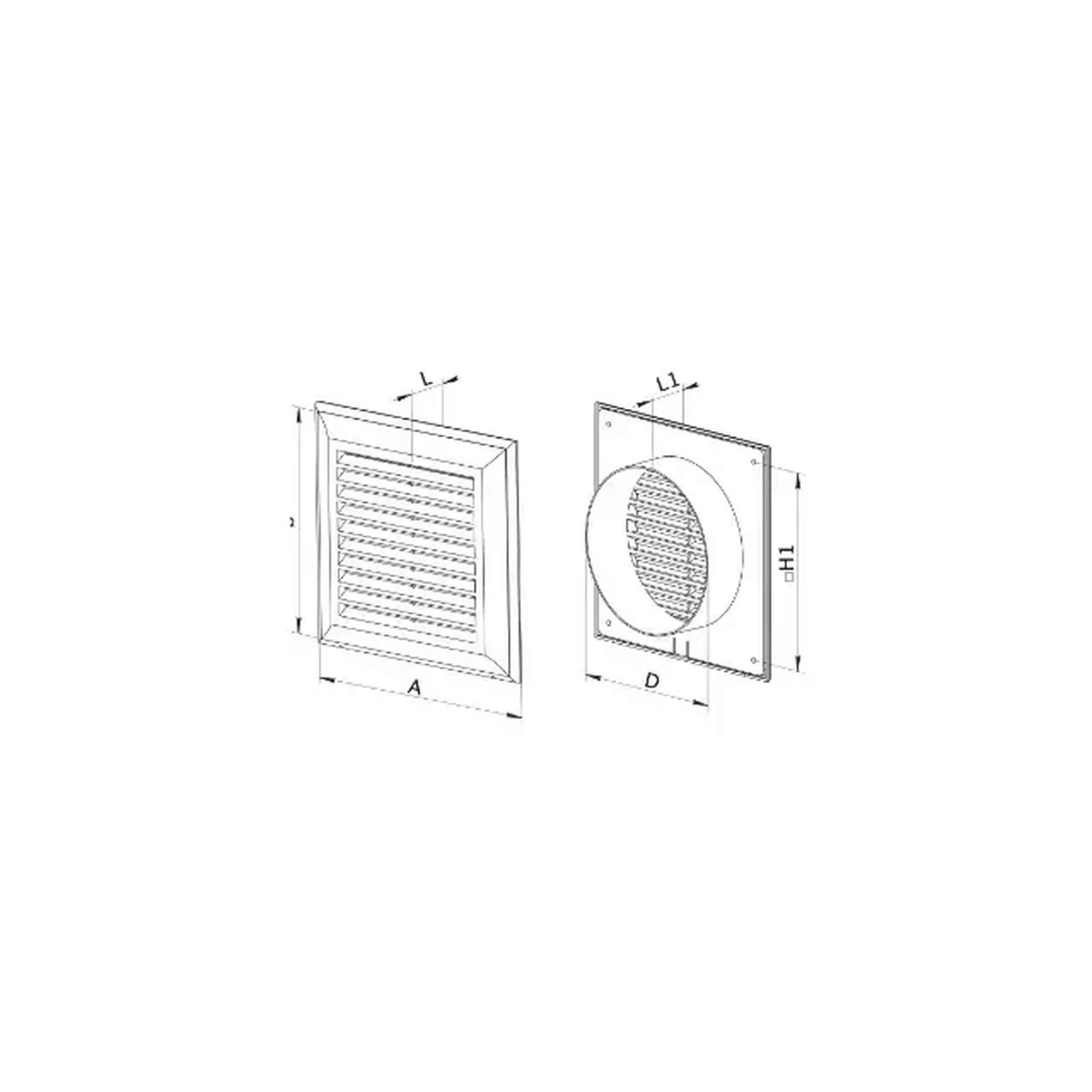 Grilaj de ventilare cu sită Ventika EL140 AK 140 x 140 x 100 mm plastic alb