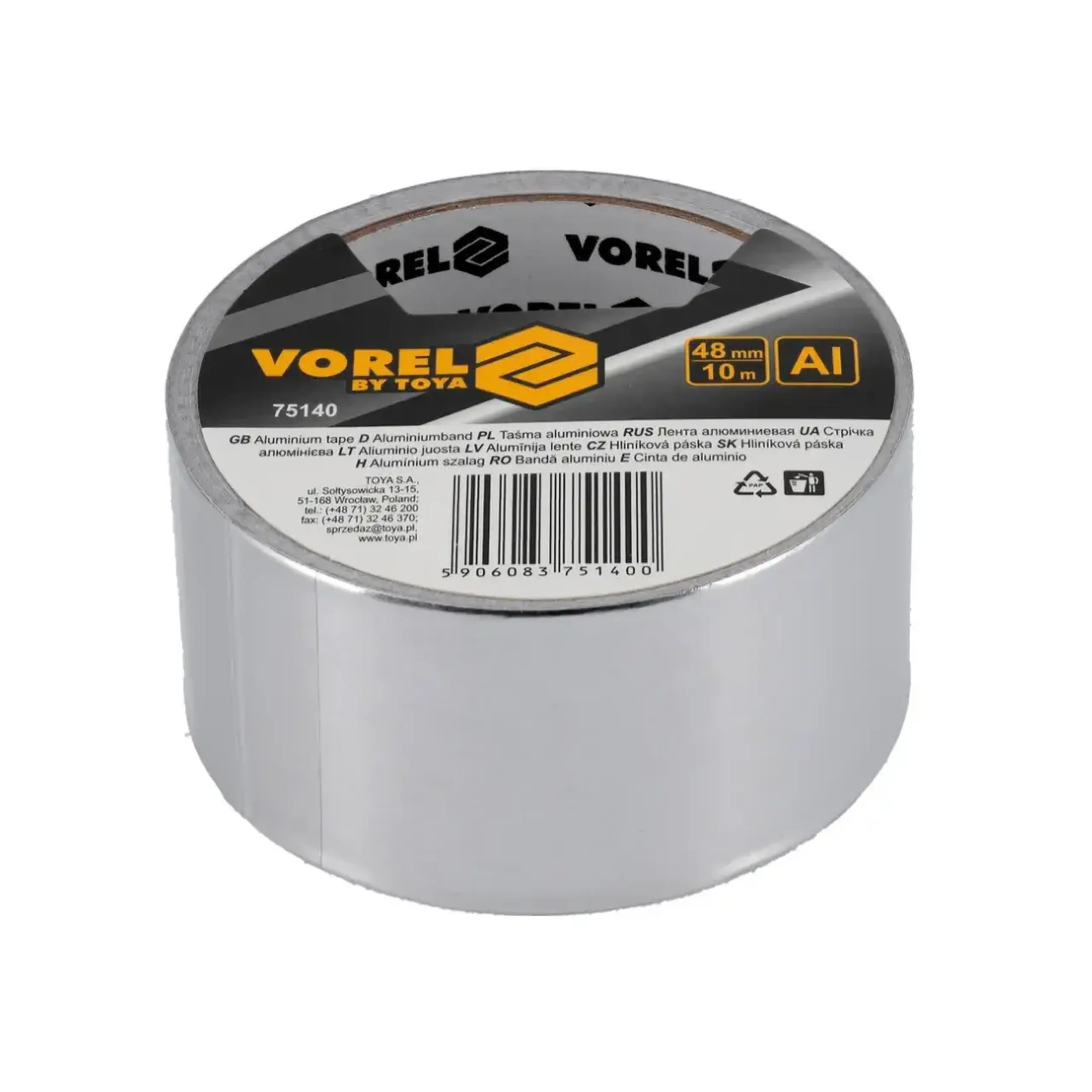 Bandă adezivă din aluminiu 75140 10 m x 48 mm Aluminiu Vorel - Model 75140