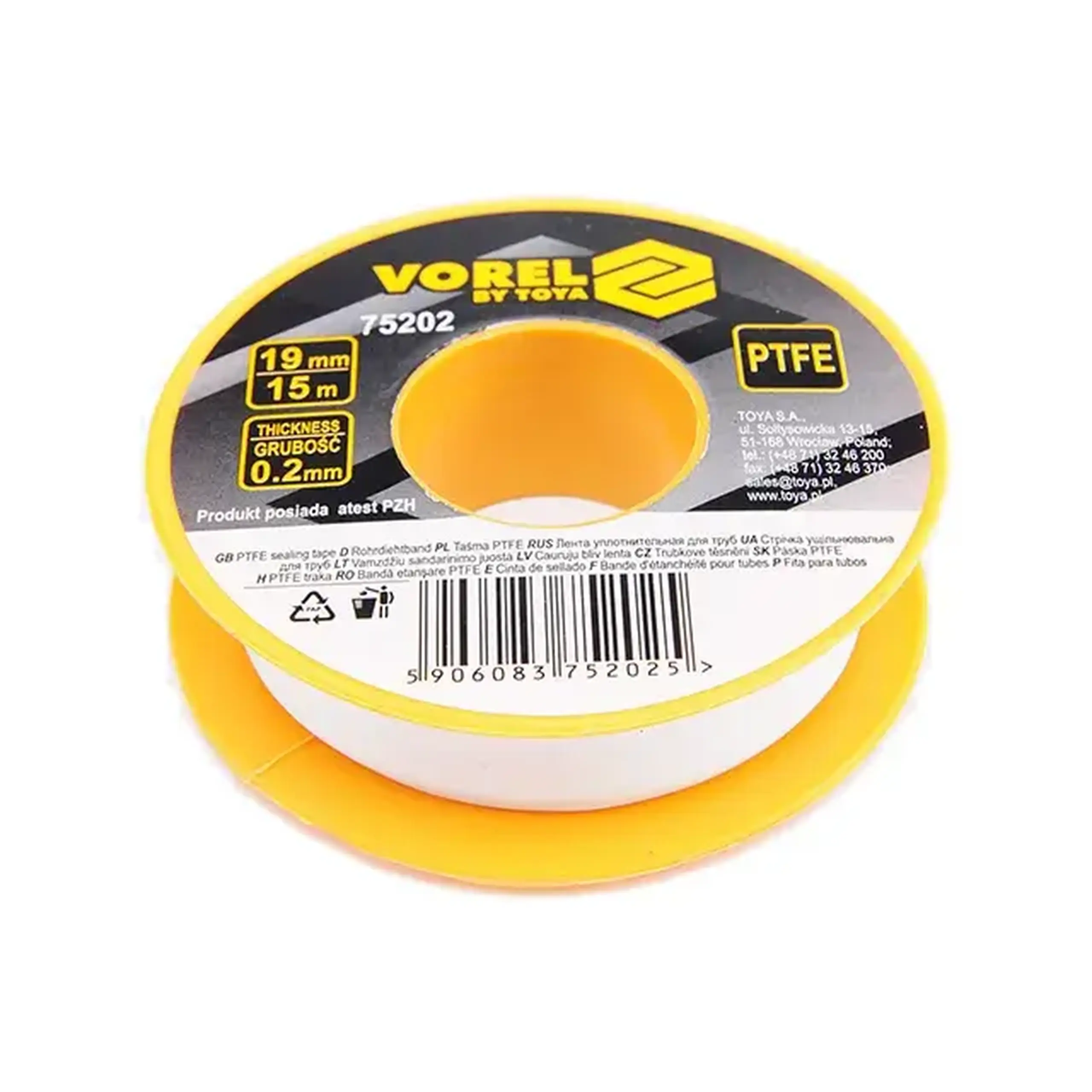 Bandă de teflon Vorel 75202 15 m x 19 mm x 0.2 mm alb
