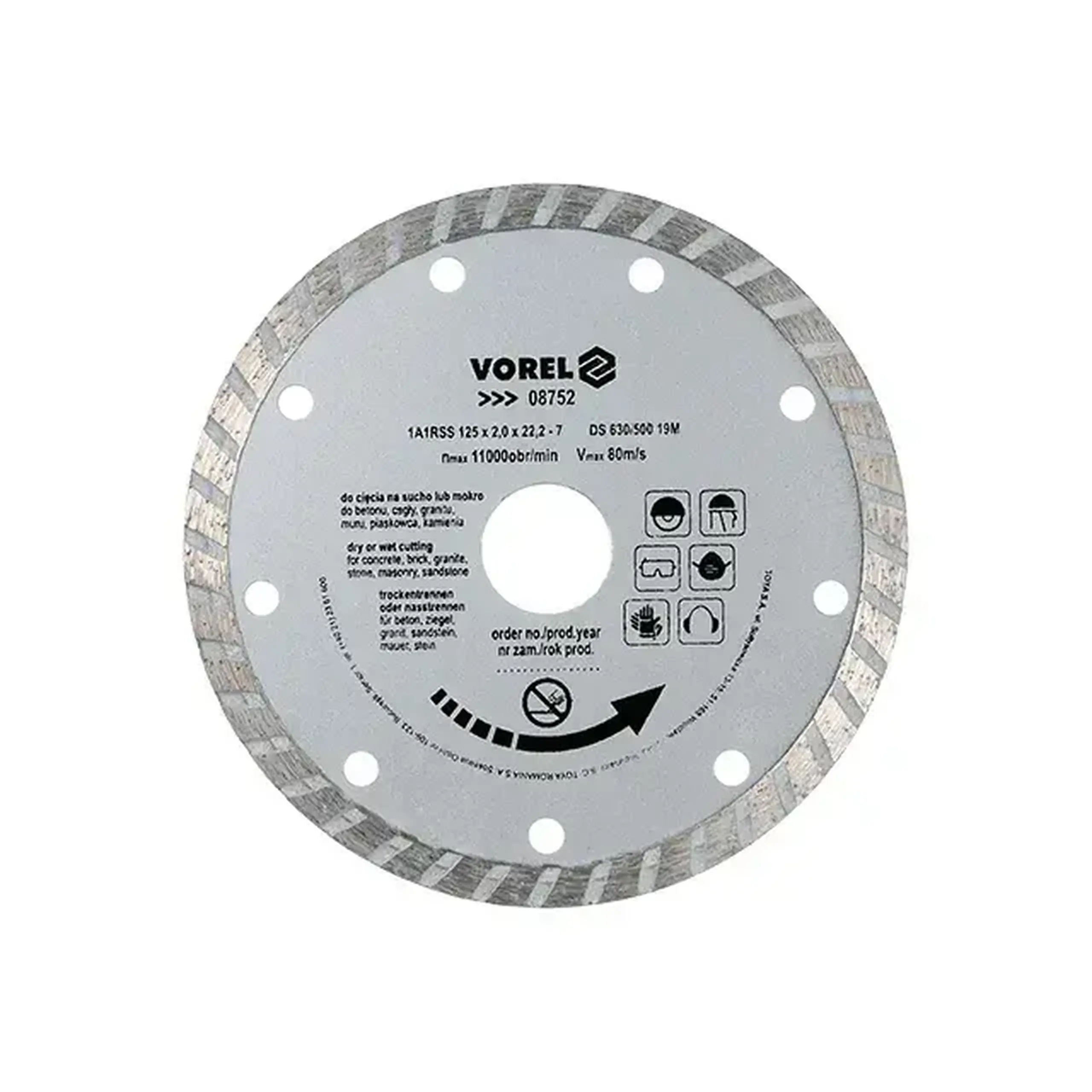 Disc diamantat pentru beton TURBO 125 * 22.2 mm Vorel - Diametru 125 *