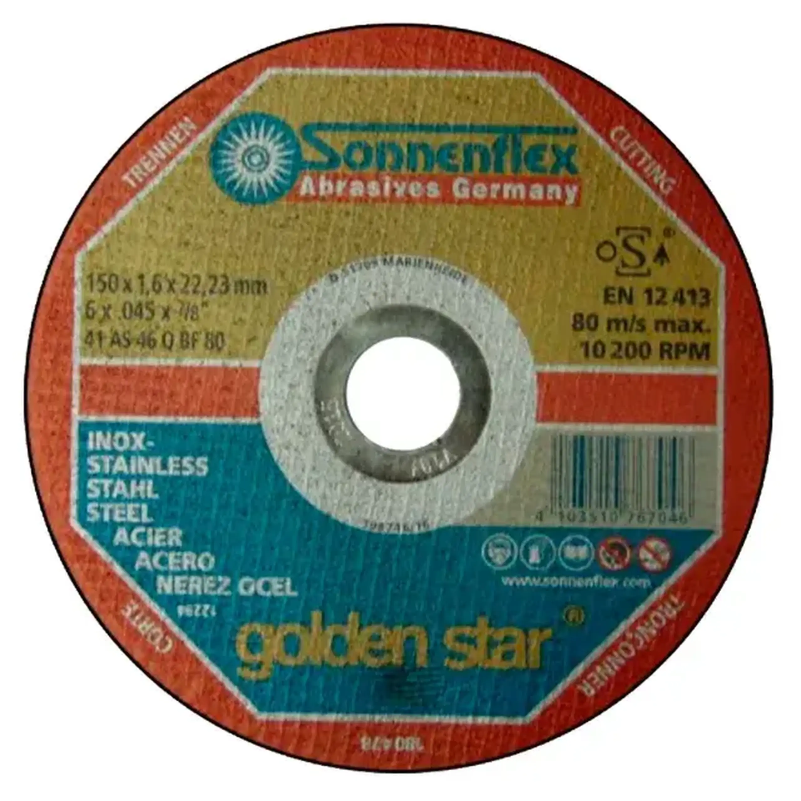 Disc de tăiat pentru inox GOLDENSTAR 115 * 22.23 mm Sonnenflex - 1.6 mm (L x W x H x Ø) 125 *
