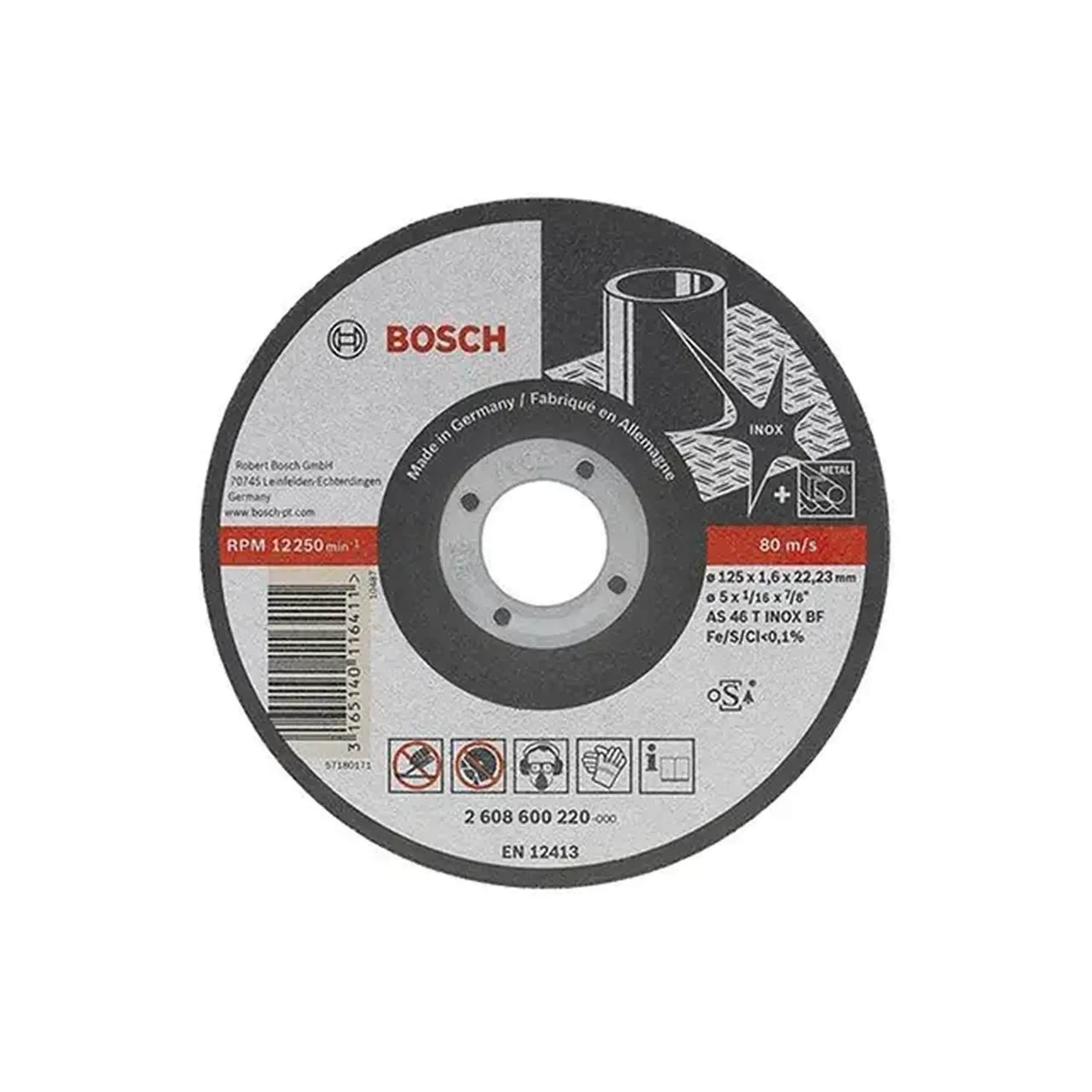 Disc de tăiat pentru inox 115 * 22.23 mm Bosch - 1.6 mm (L x W x H x Ø) 125 *