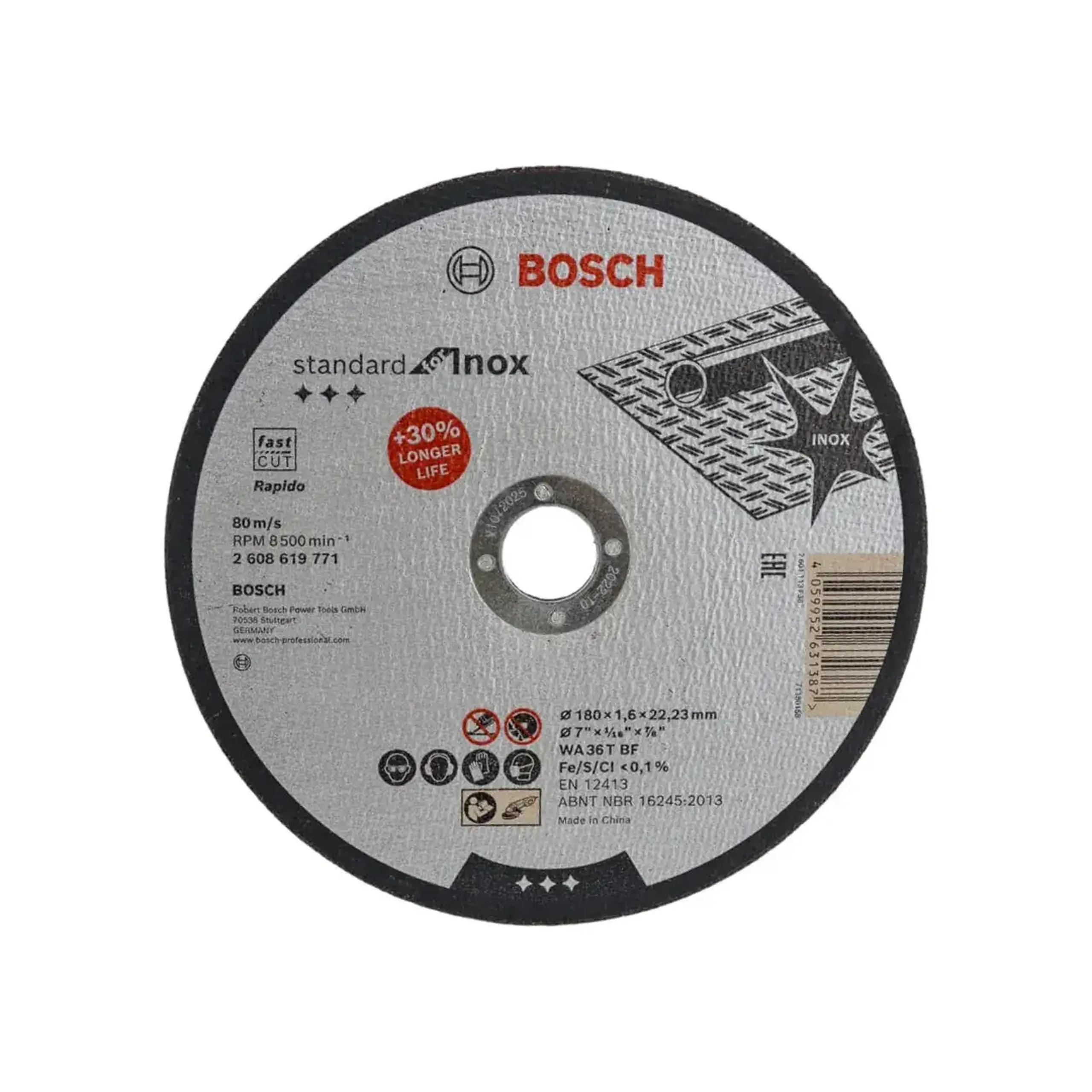 Disc de tăiat pentru inox 115 * 22.23 mm Bosch - 1.6 mm (L x W x H x Ø) 180 *