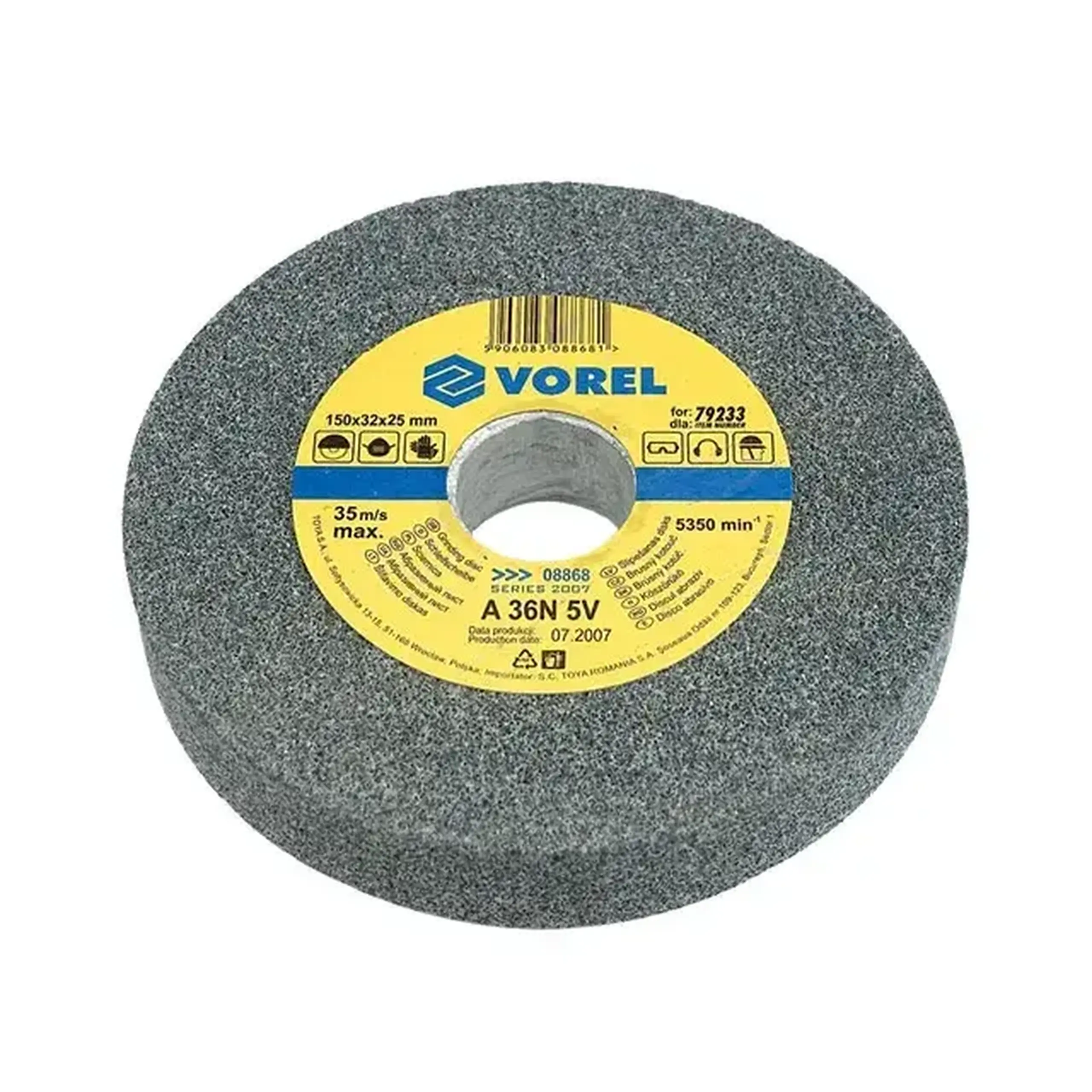 Piatră abrazivă P60 150 x 25 mm 32 mm Vorel - Dimensiuni (L x W x H x Ø) 150 x 25 mm