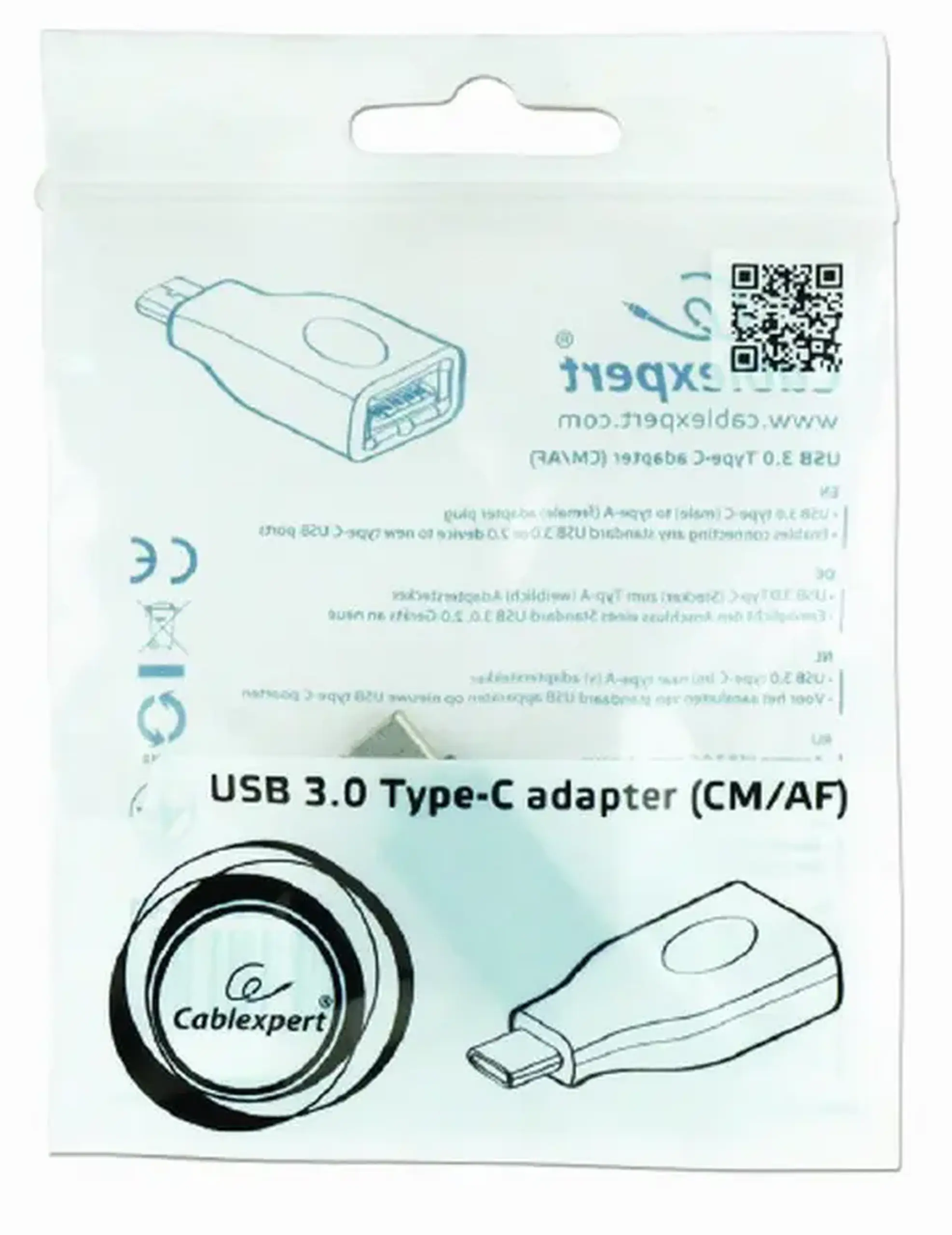 Adaptor Cablexpert A-USB3-CMAF-01, USB Type-A (F)/USB Type-C, Negru