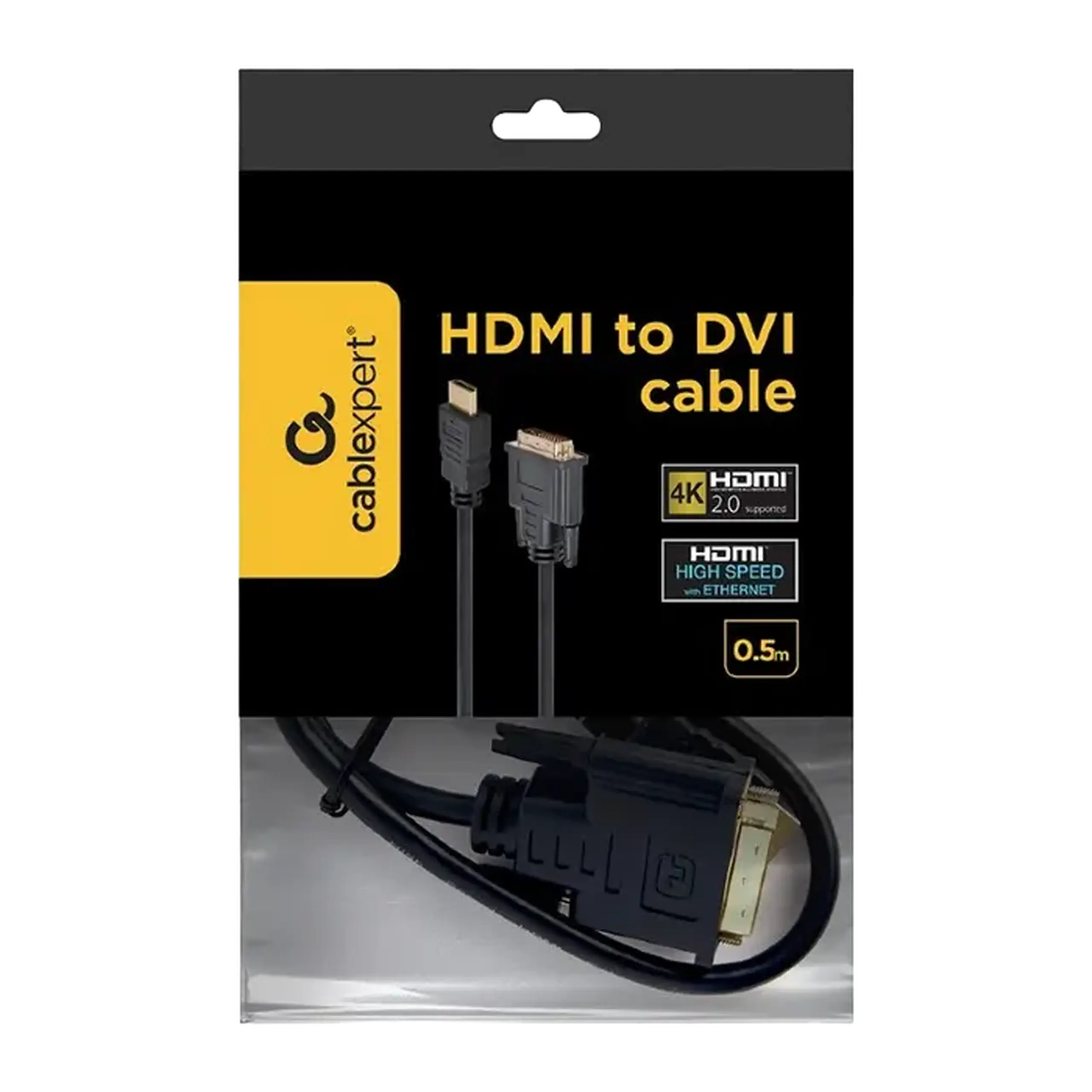 Cablu Video Cablexpert CC-HDMI-DVI-0.5M, HDMI (M) - DVI-I (M), 0,5m, Negru