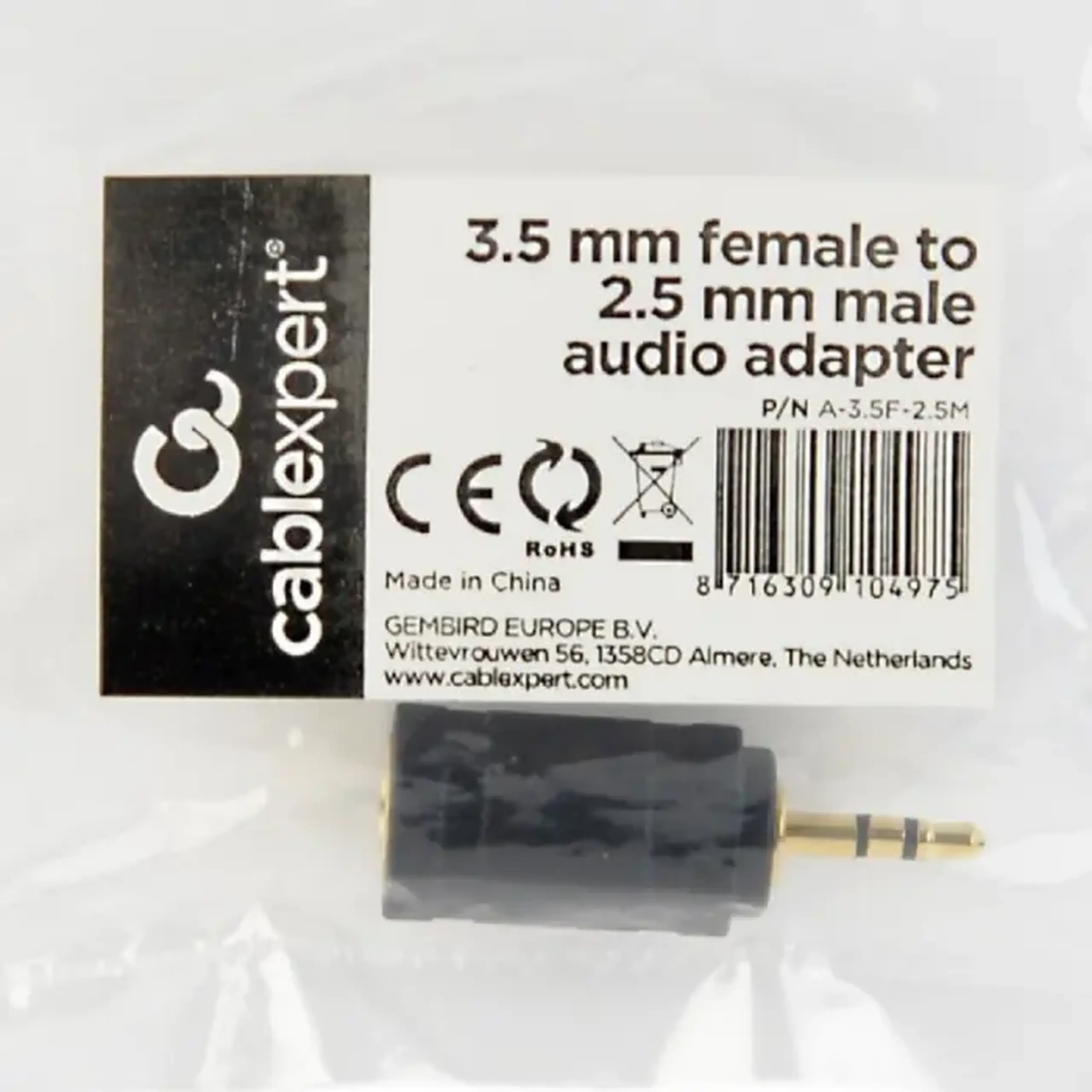 Audio Adaptor Cablexpert A-3.5F-2.5M, 3.5mm 3-pin (F) - 2.5mm 3-pin (M), Negru