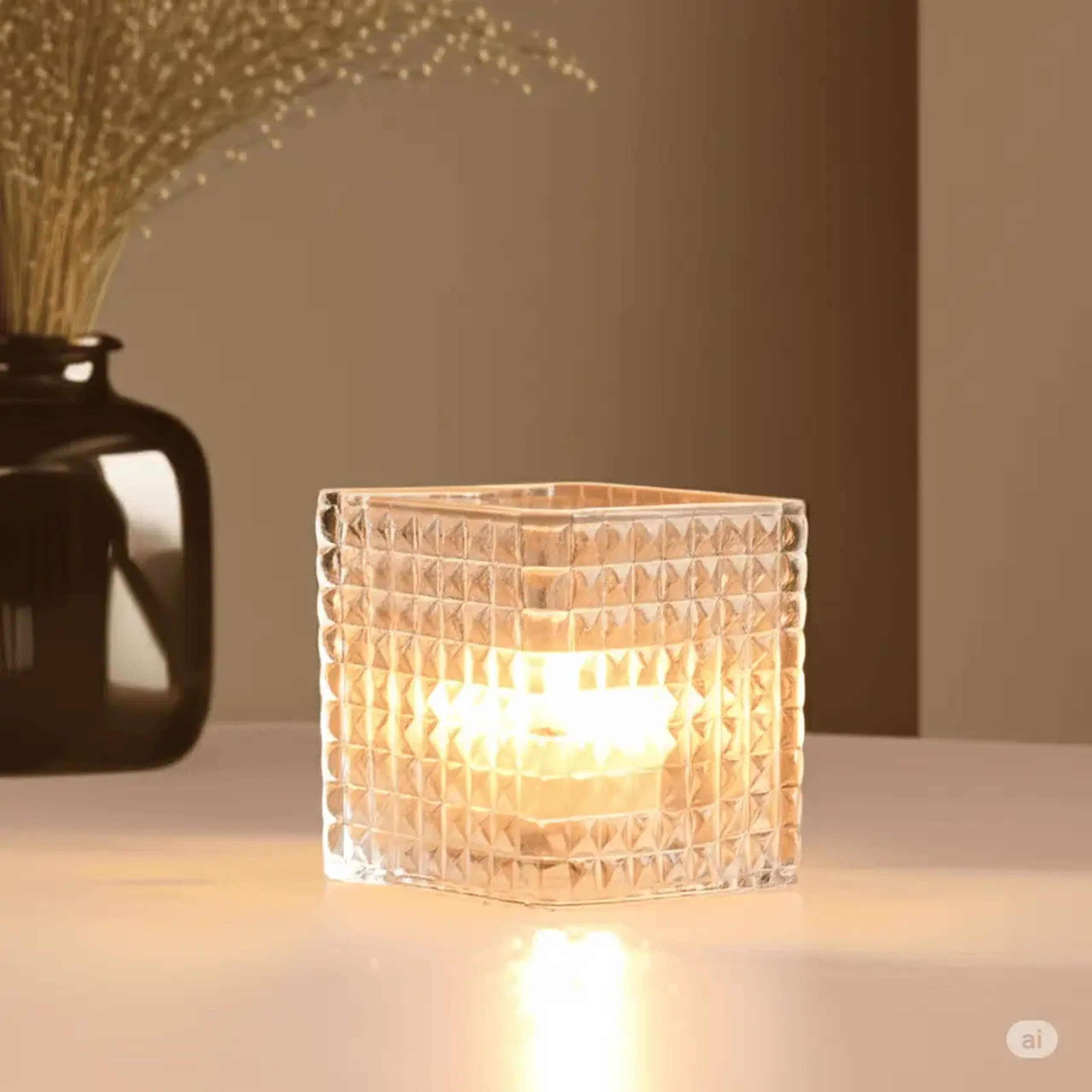 Suport pătrat din sticla pentru lumânare, 8x8 cm, Sencam Alegre Glass