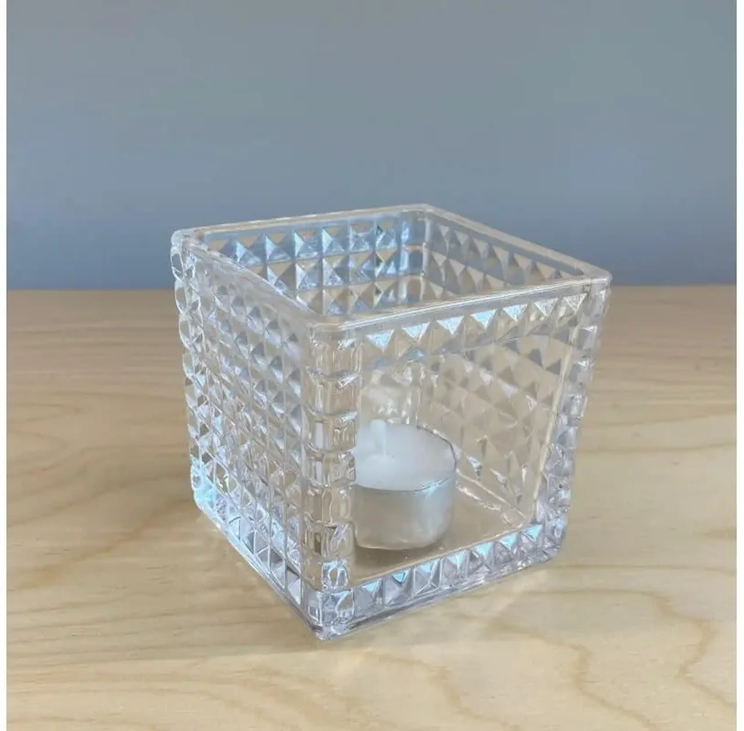 Suport pătrat din sticla pentru lumânare, 8x8 cm, Sencam Alegre Glass