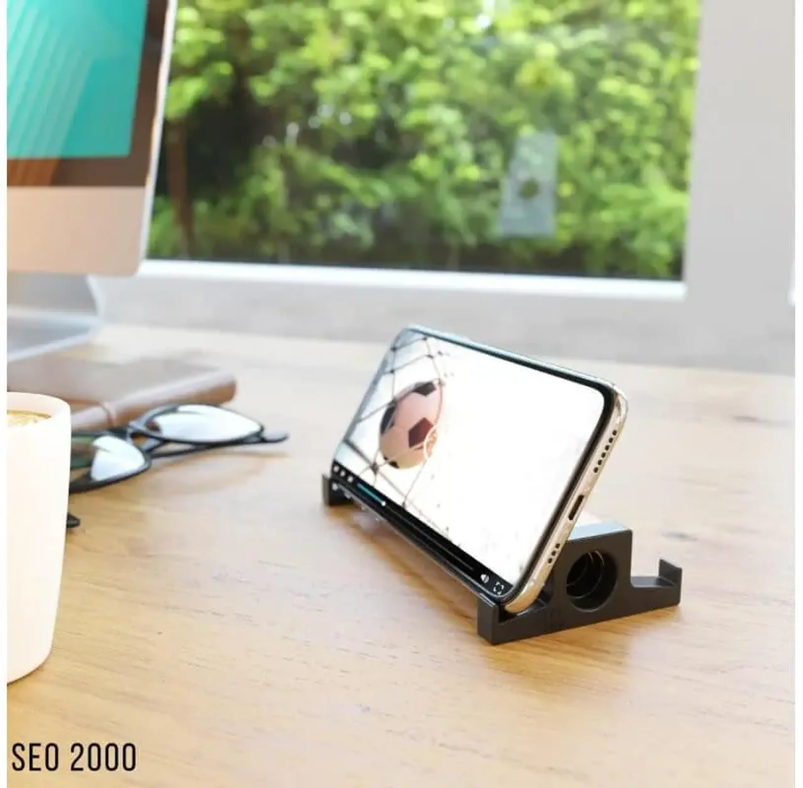 Suport pentru telefon și tabletă Seowood SEO-2000 din lemn natural, cu amplificare acustică
