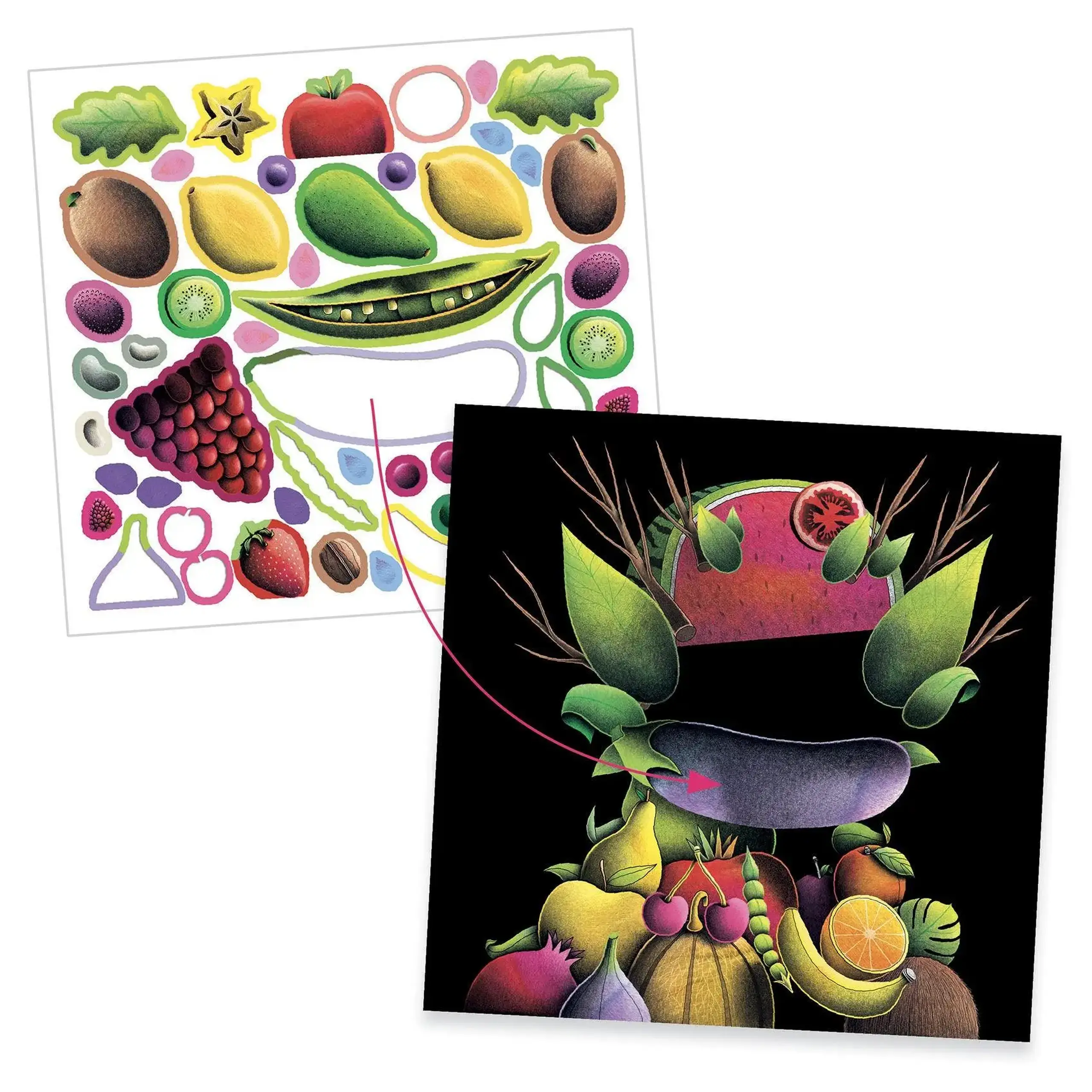 Colaj cu stickere inspirat de Arcimboldo „Negustorul de legume” — Djeco