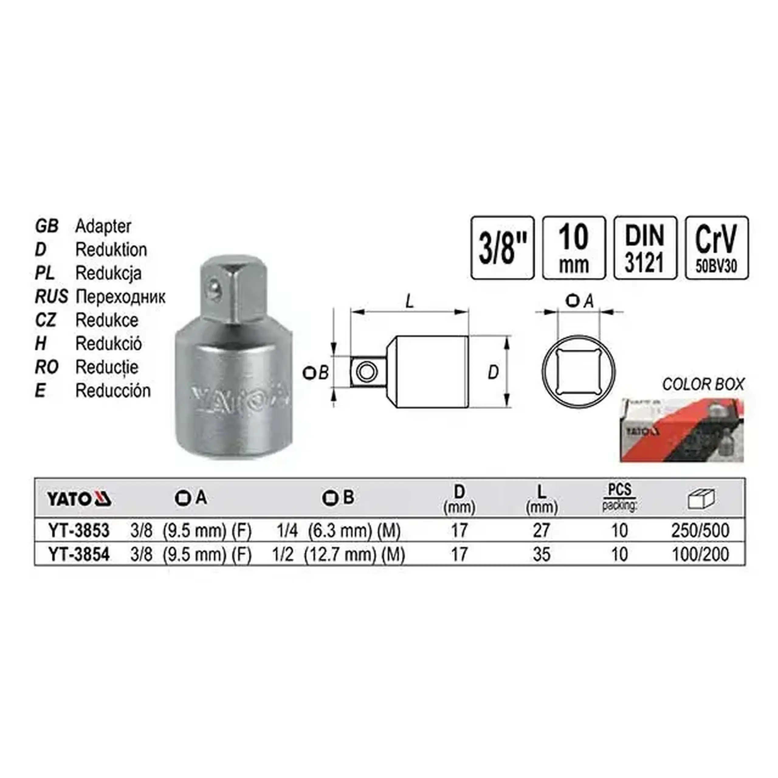Adaptor pentru cap tubular 3/8"(F) - 1/4"(M) 27 mm Yato
