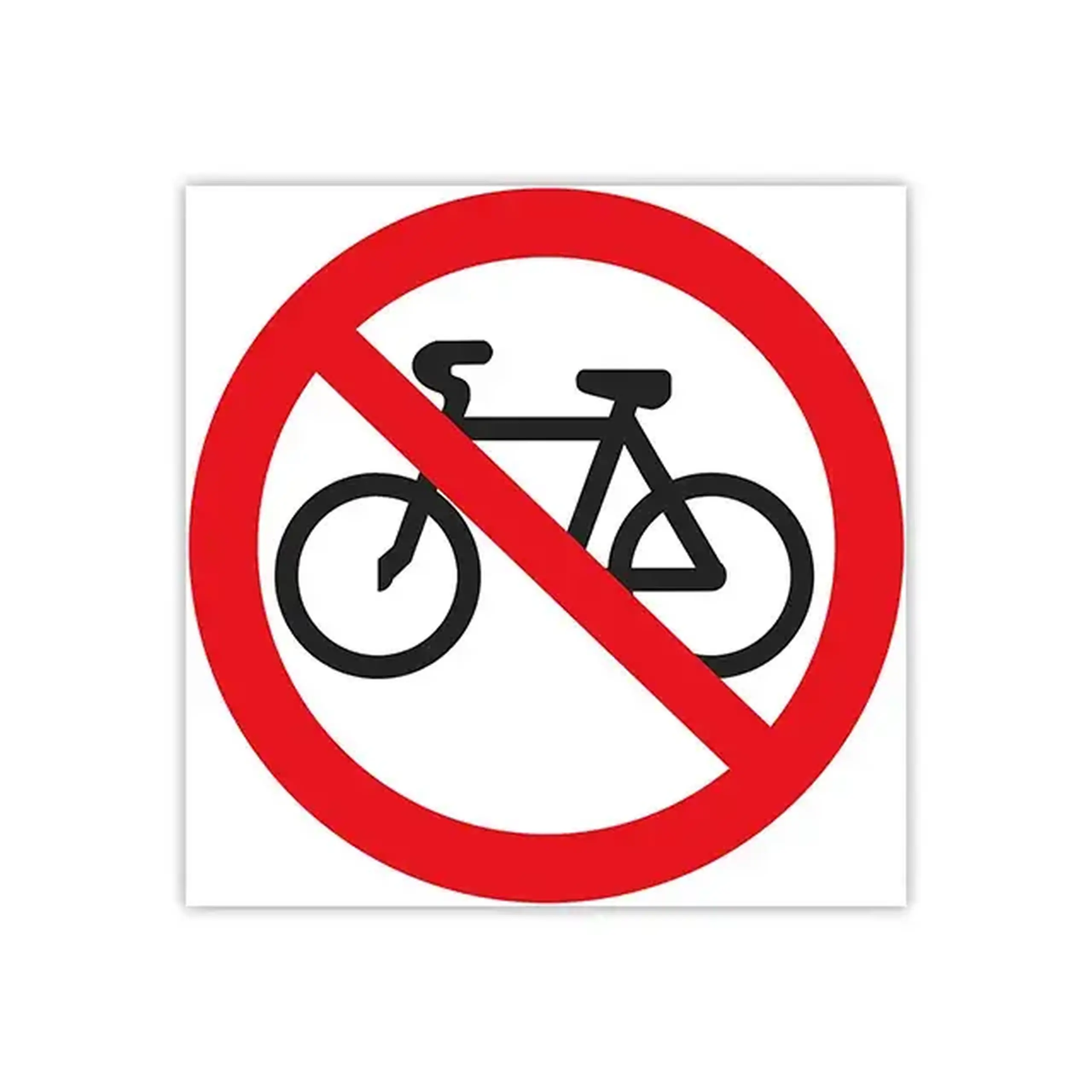Autocolant INTRAREA INTERZISA CU BICICLETA 10 x 10 cm roșu/Negru