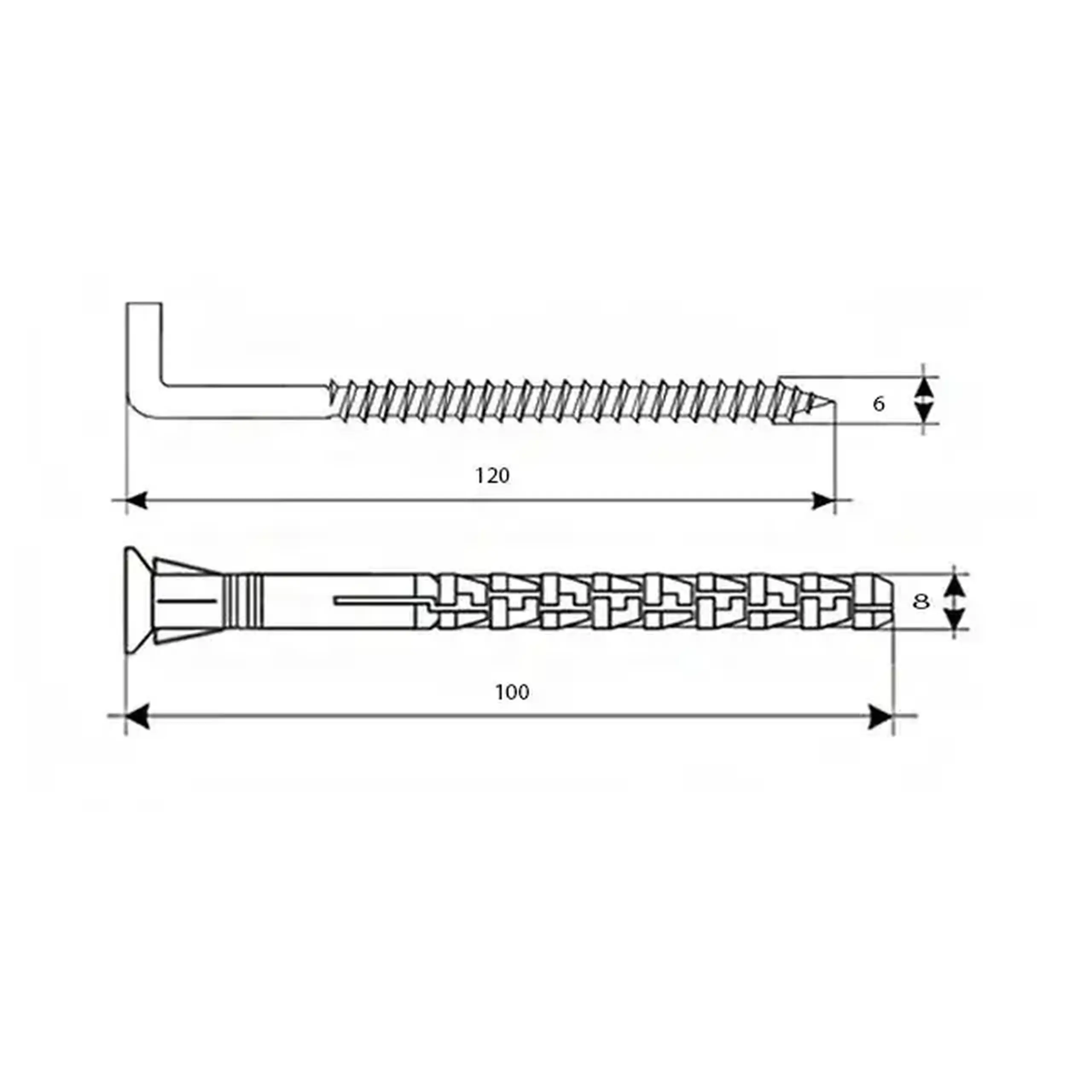 Diblu cu cârlig dreptunghiular 8/6 * 100/120 mm Lider