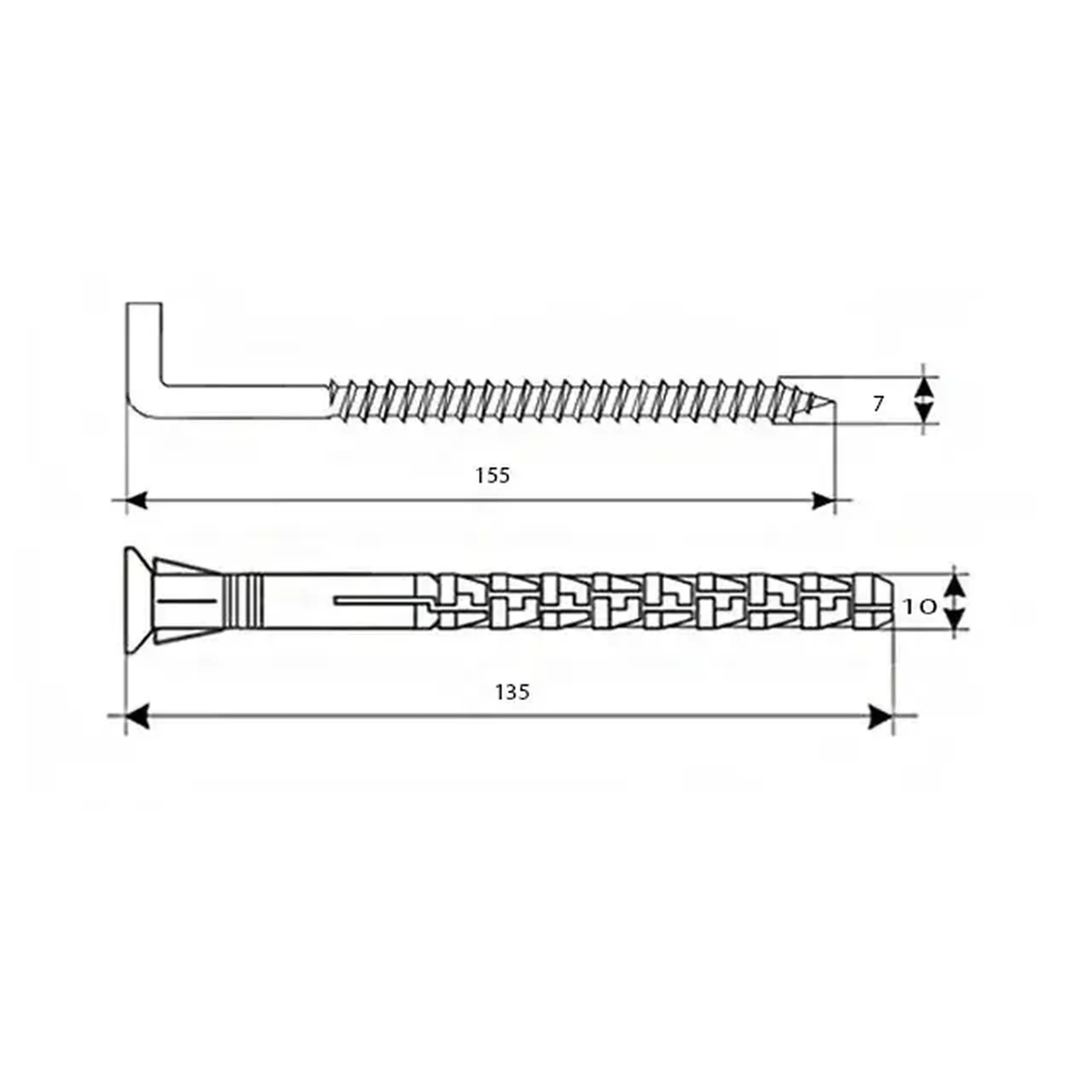 Diblu cu cârlig dreptunghiular 10/7 * 160/180 mm Lider