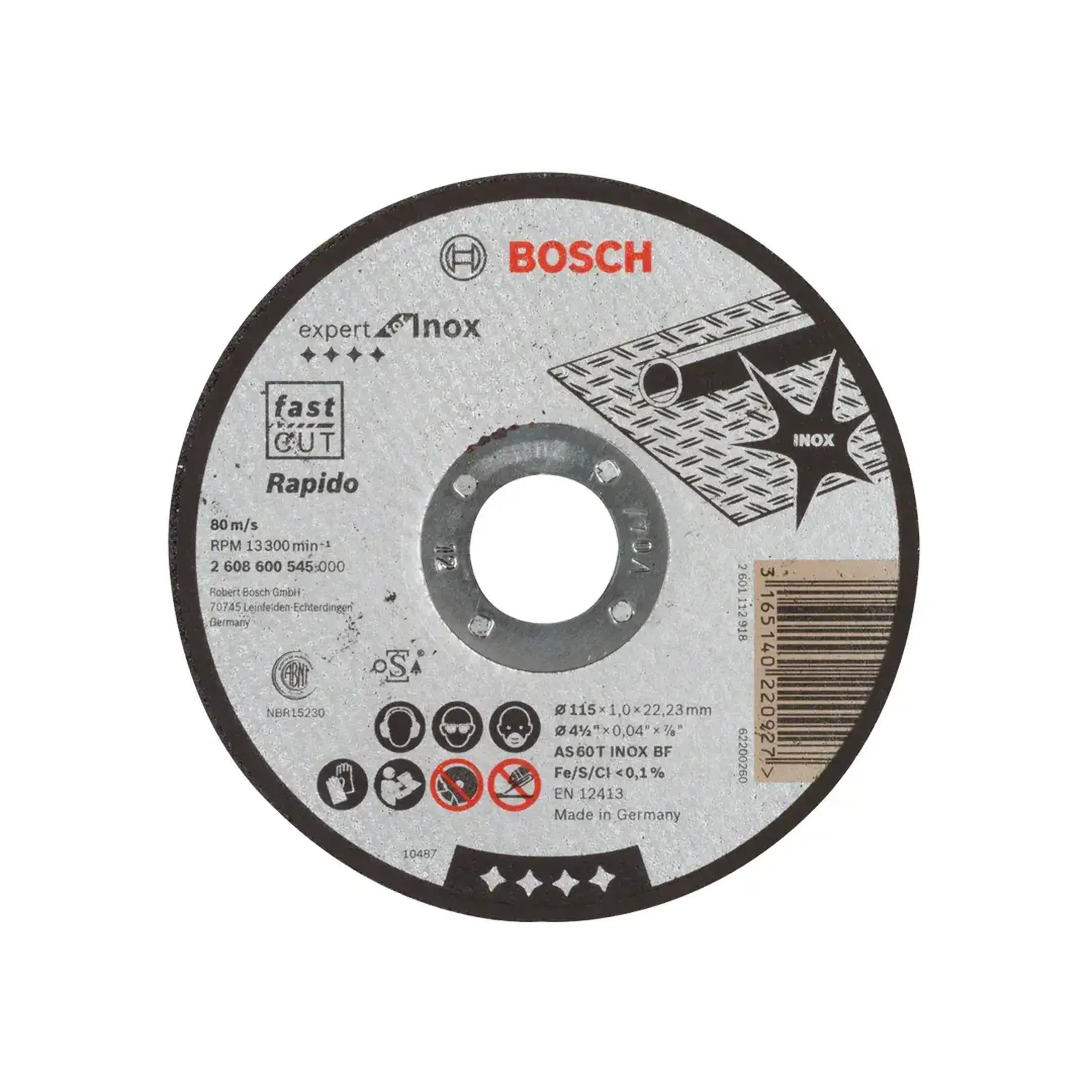 Disc de tăiat pentru inox Standard 115 * 22.23 mm Bosch - 1.6 mm (L x W x H x Ø) 115 *