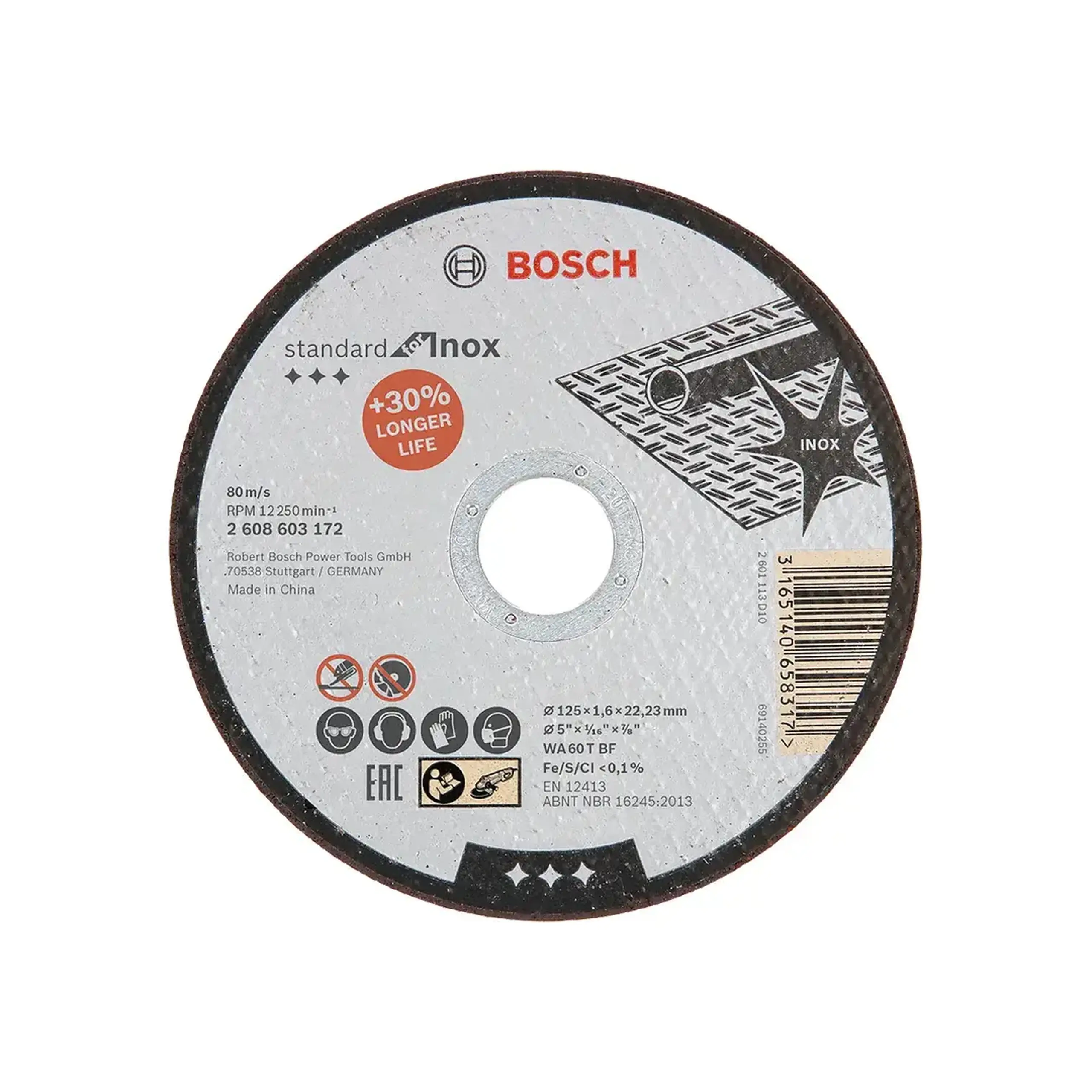 Disc de tăiat pentru inox Standard 115 * 22.23 mm Bosch - 1.6 mm (L x W x H x Ø) 125 *