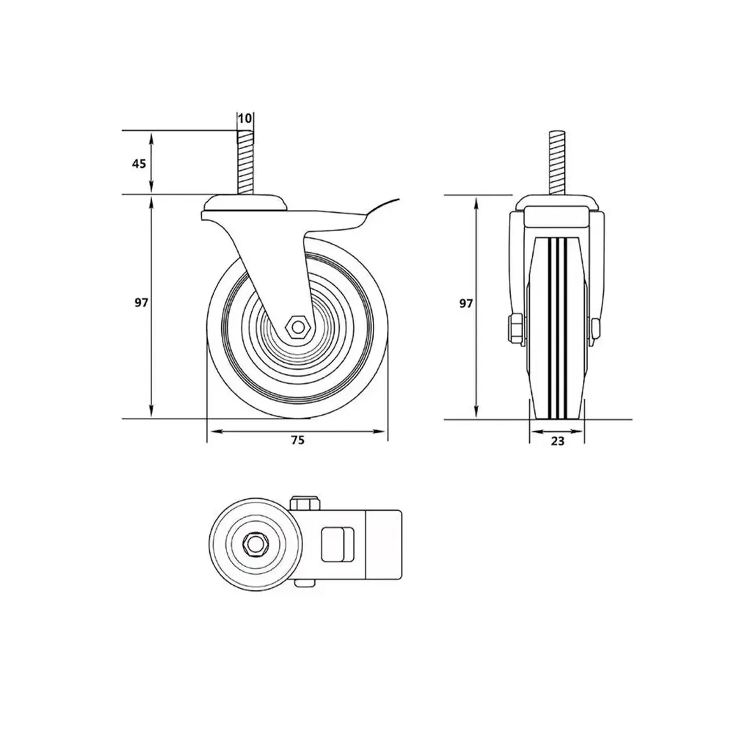 Roată mobilă cu frână, pentru cărucior 75 mm Vorel