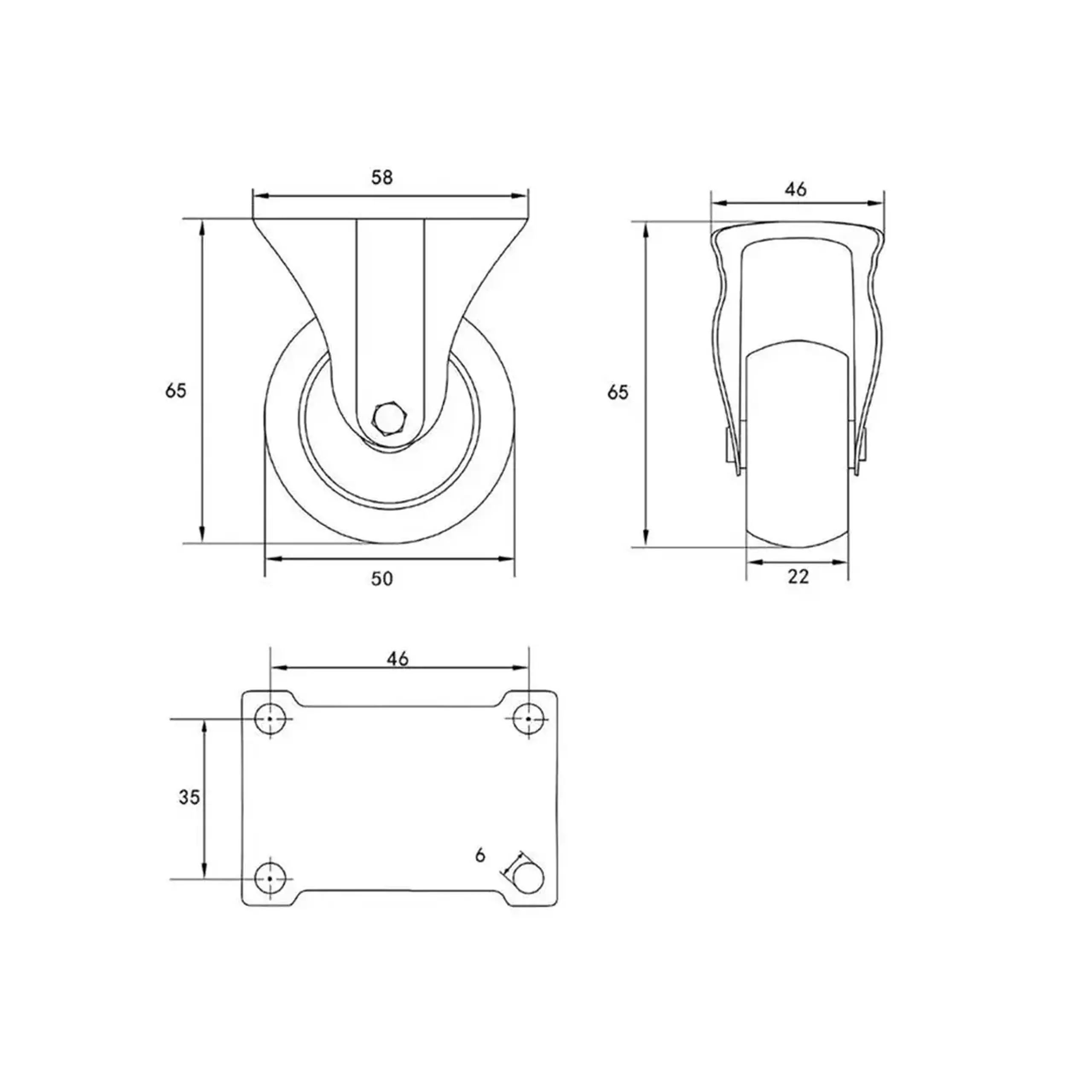 Roată fixă, pentru cărucior 40 mm Vorel - 25 kg Polipropilenă