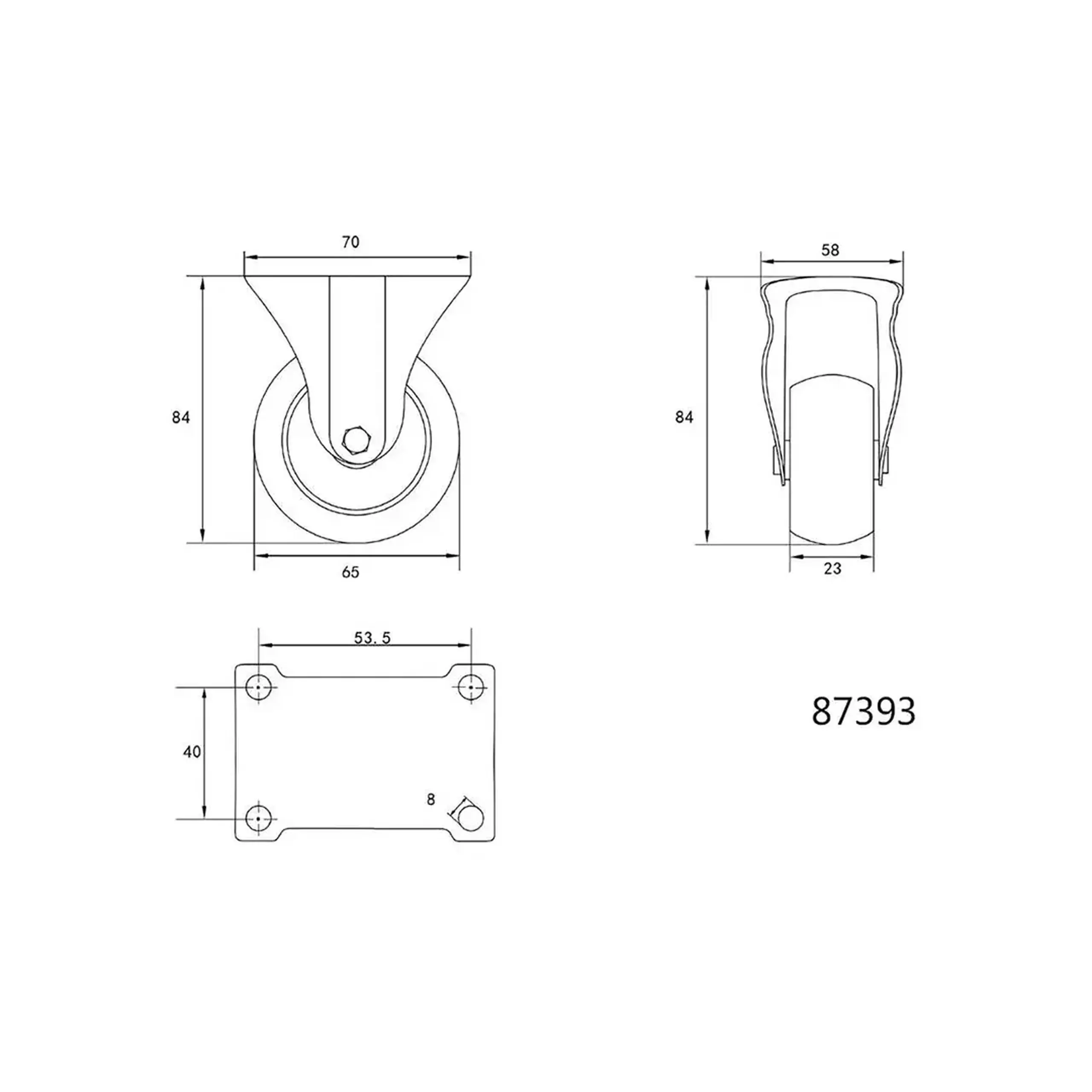 Roată fixă, pentru cărucior 40 mm Vorel - 30 kg Polipropilenă