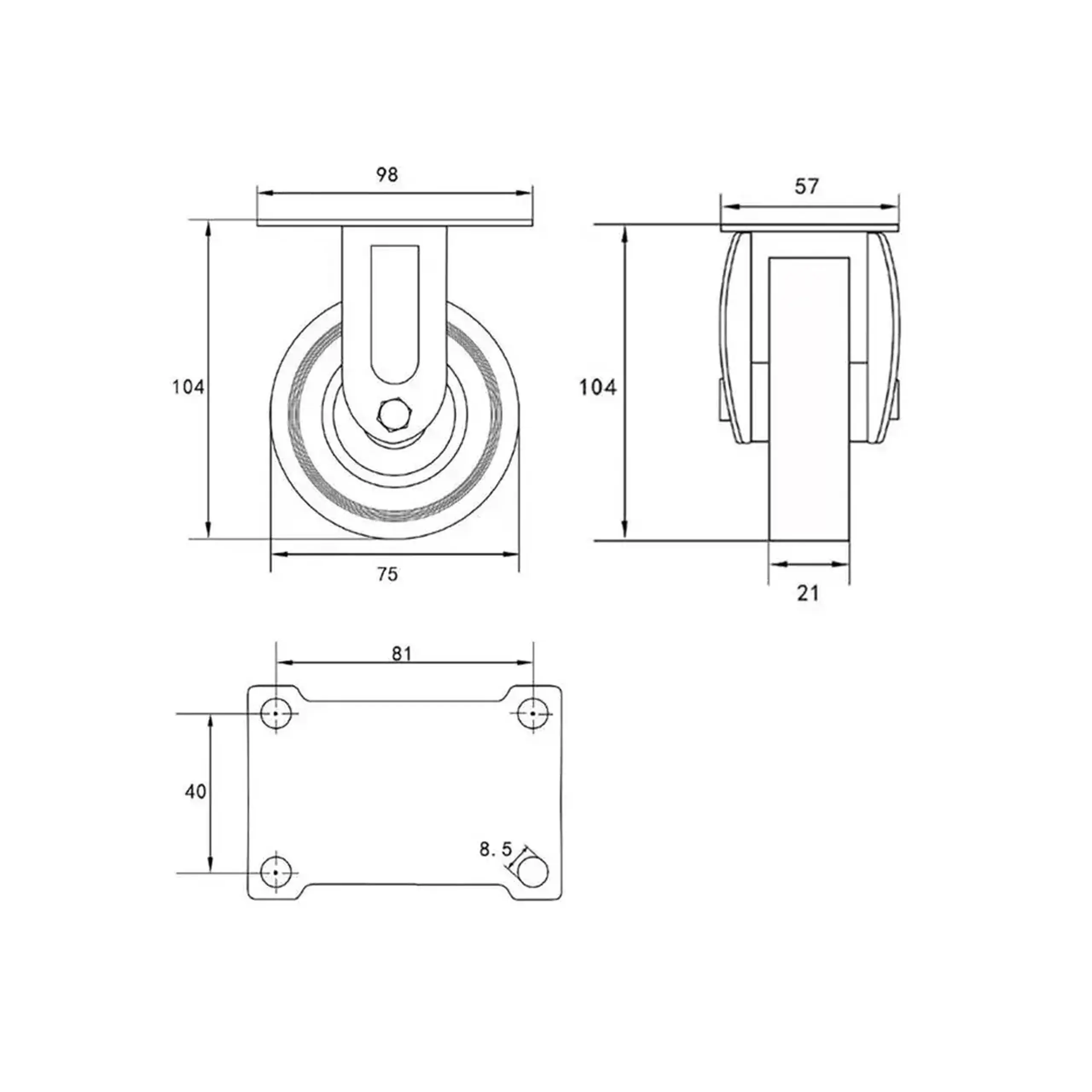 Roată fixă, pentru cărucior 75 mm Vorel