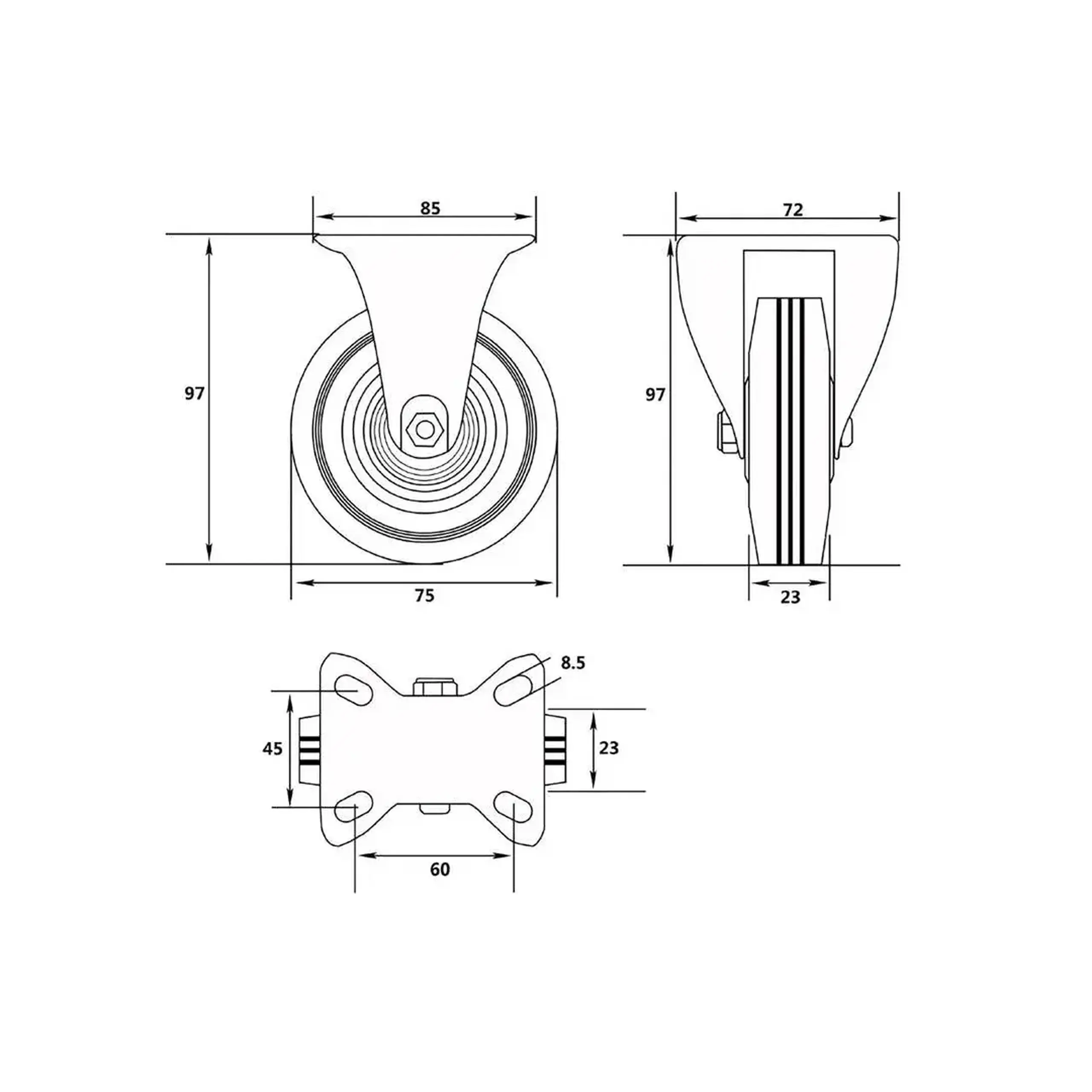Roată fixă, pentru cărucior 75 mm Vorel
