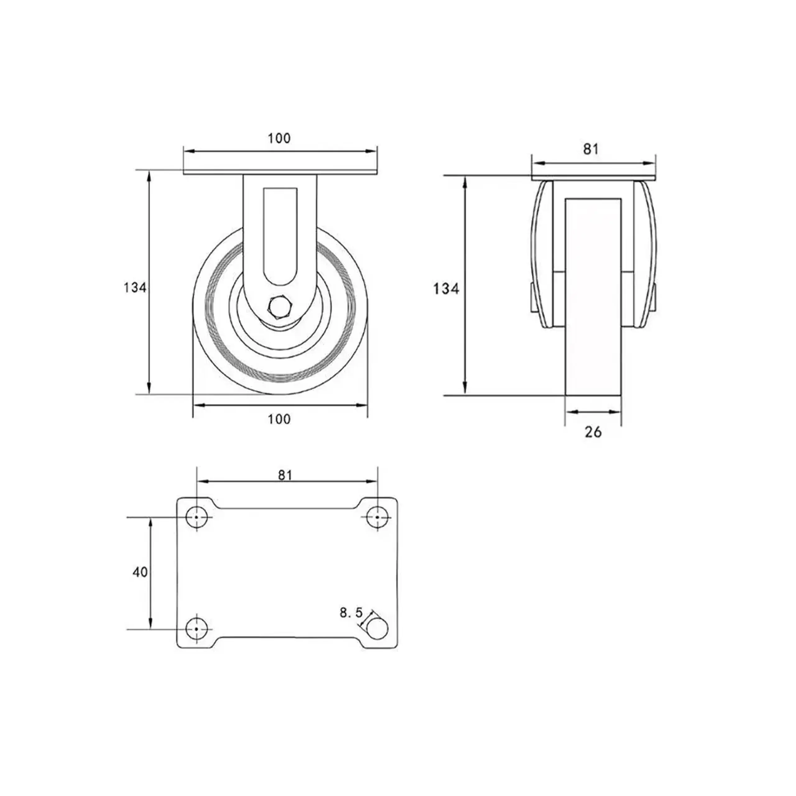 Roată fixă, pentru cărucior 100 mm Vorel