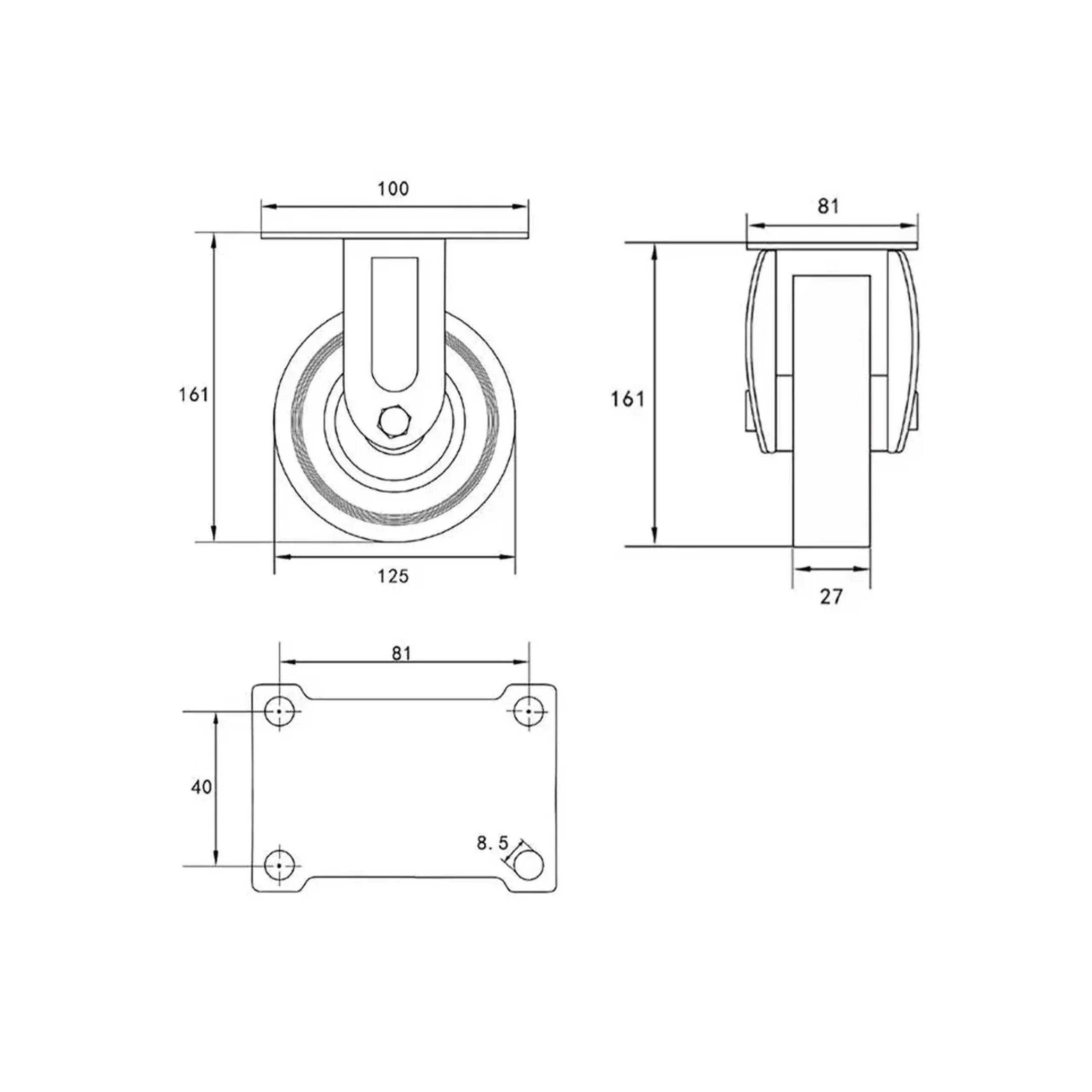 Roată fixă, pentru cărucior 125 mm Vorel
