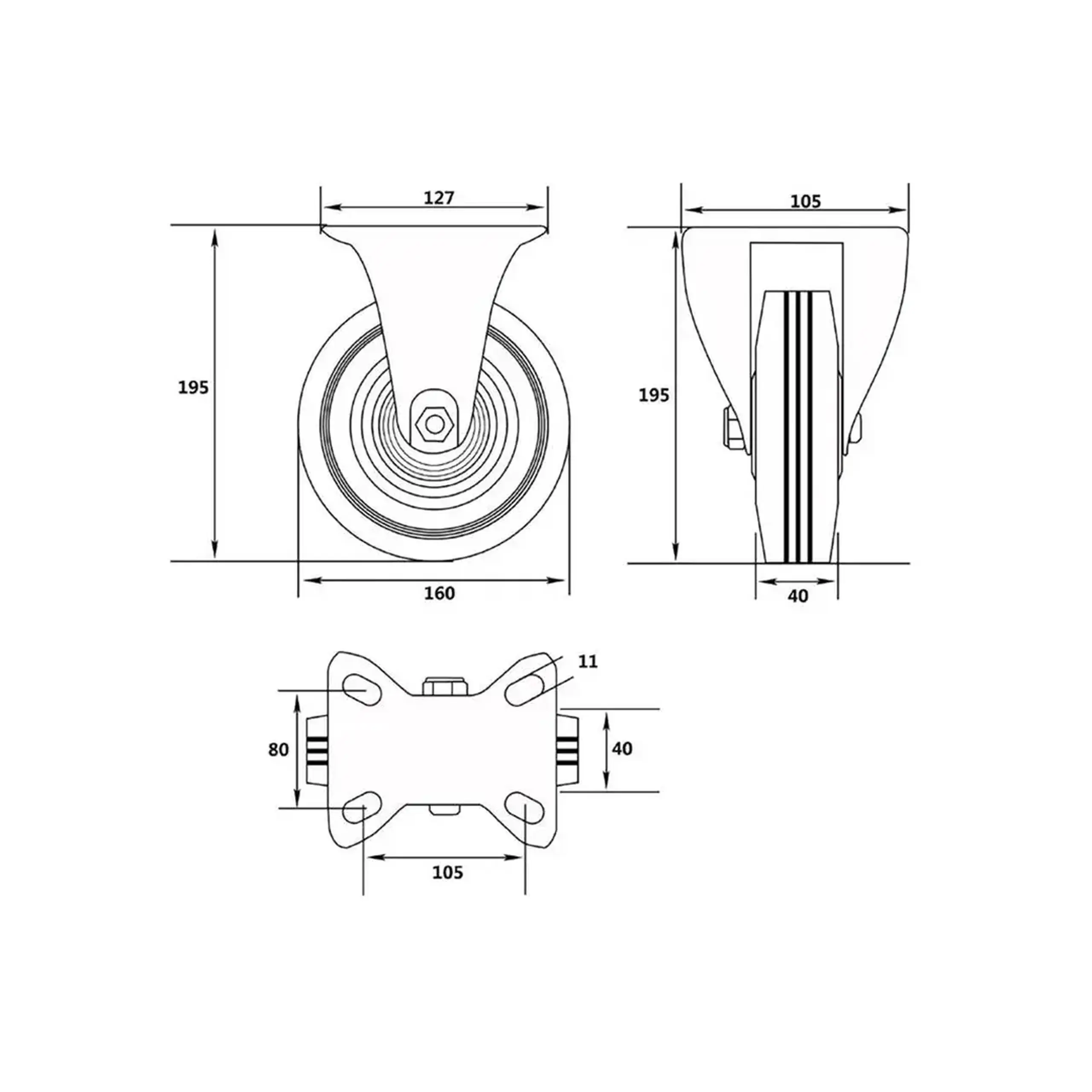 Roată fixă, pentru cărucior 160 mm Vorel