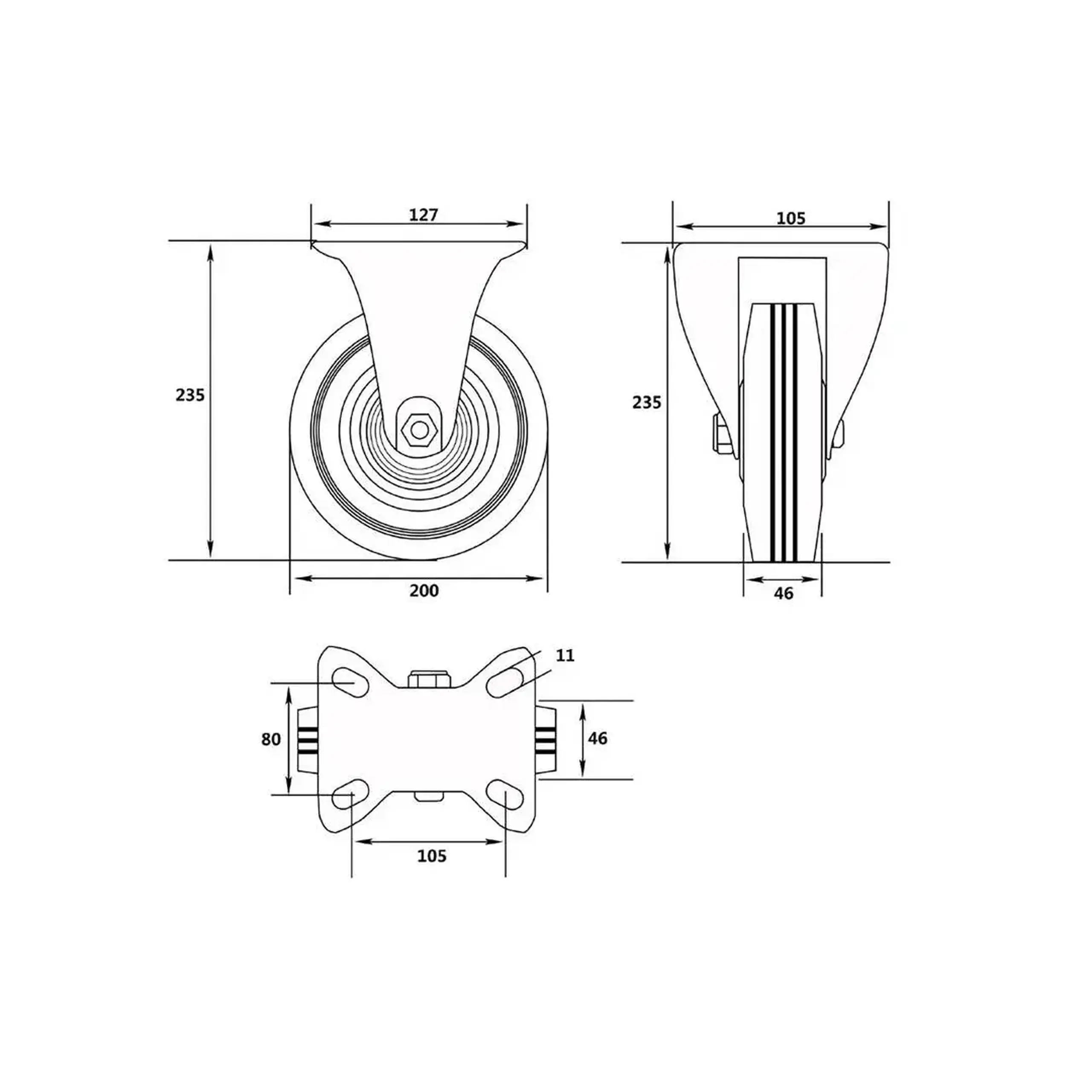 Roată fixă, pentru cărucior 200 mm Vorel