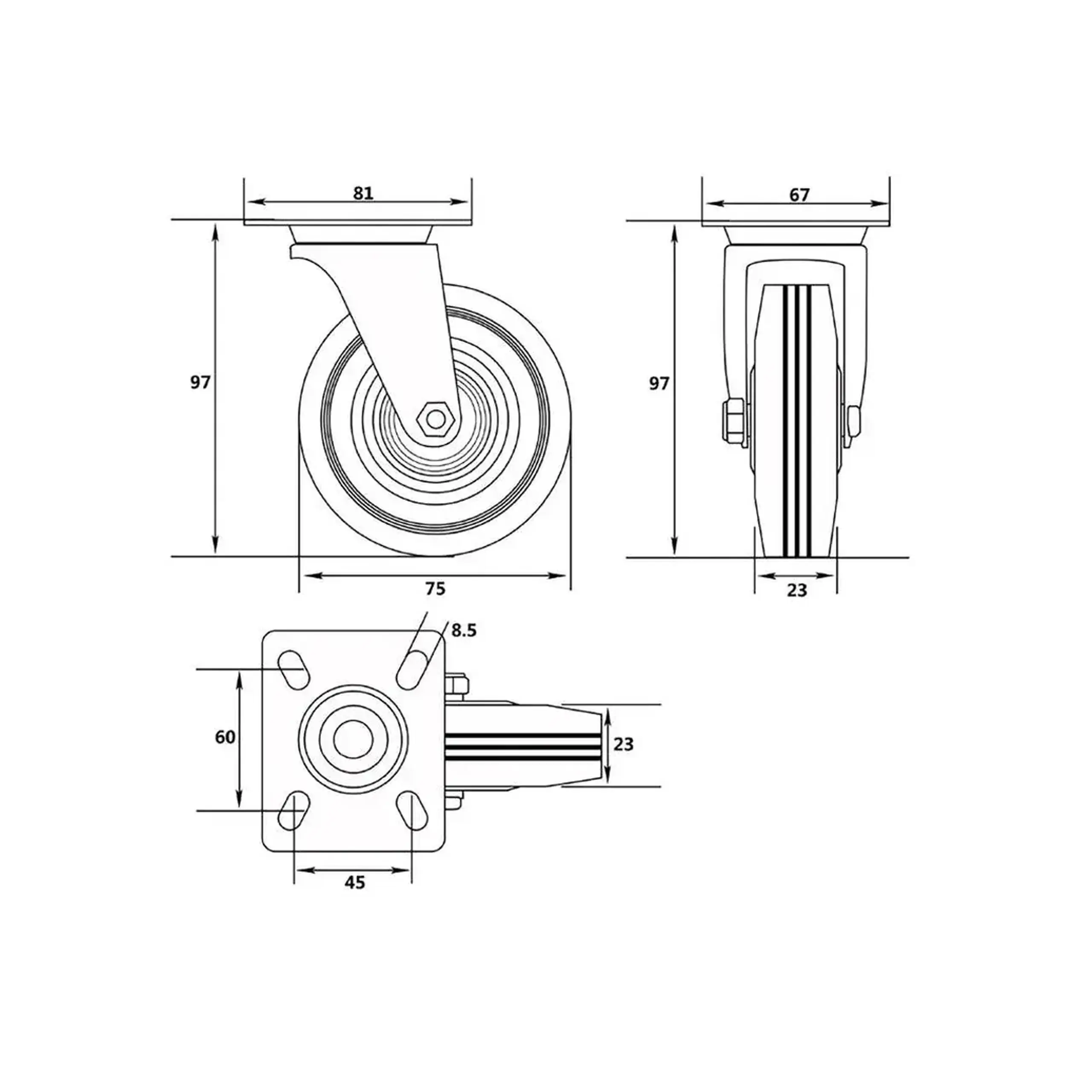 Roată mobilă pentru cărucior 75 mm Vorel