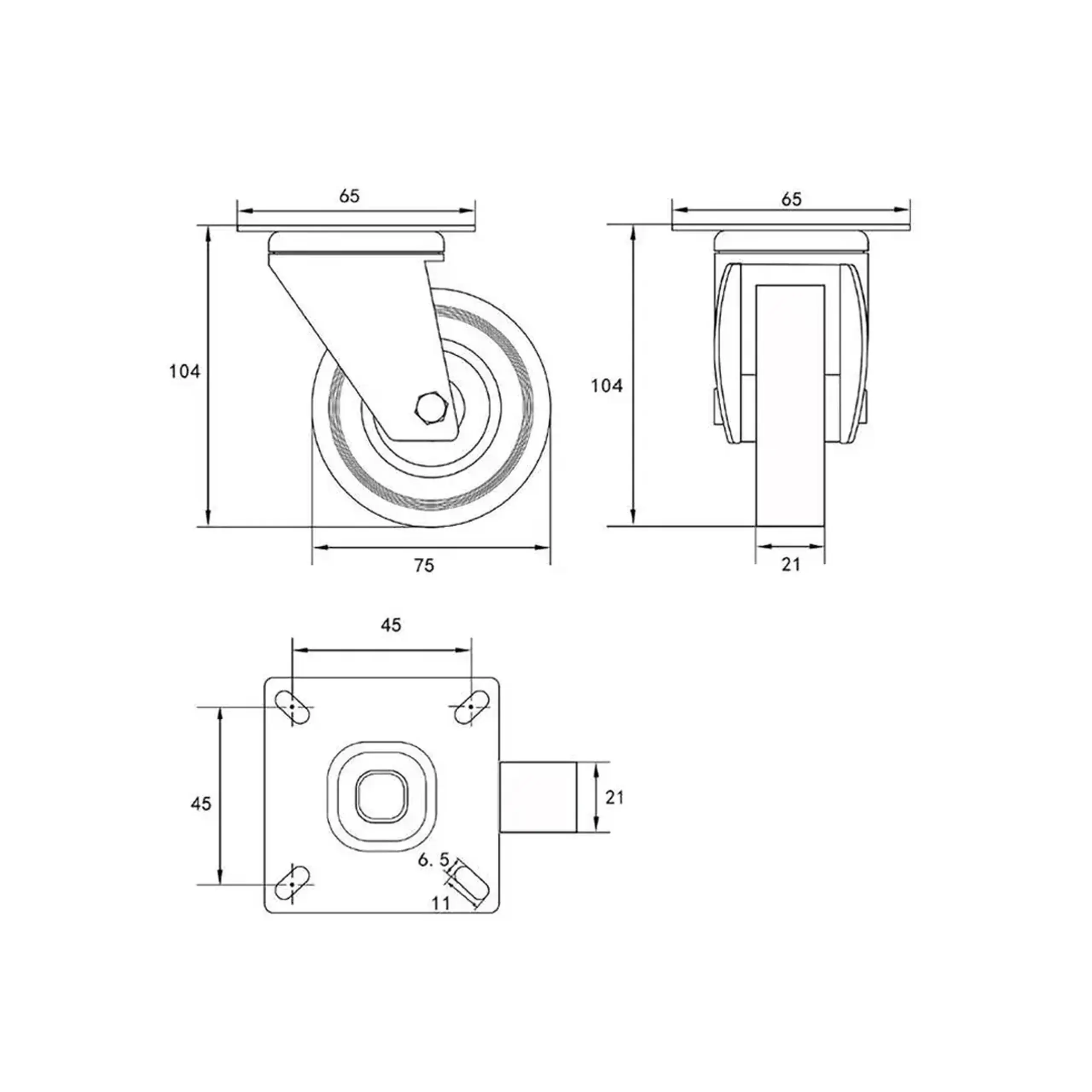 Roată mobilă pentru cărucior 75 mm Vorel
