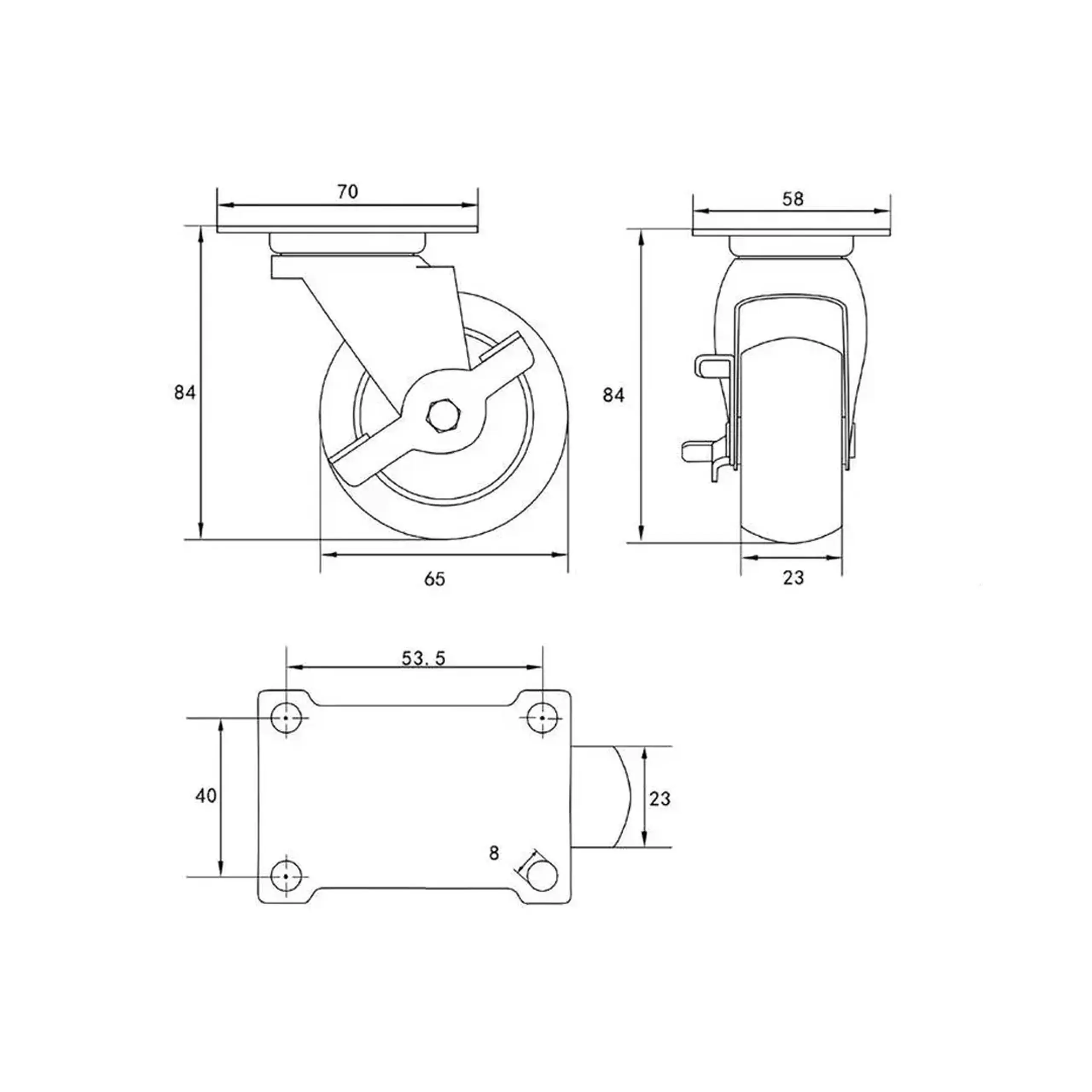 Roată mobilă cu frână, pentru cărucior 65 mm Vorel