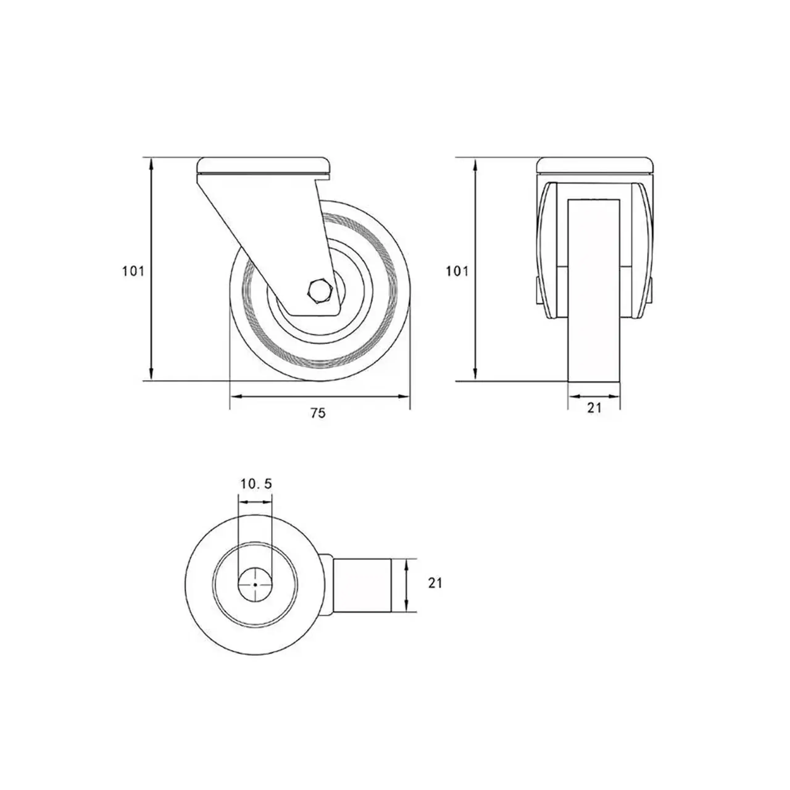 Roată mobilă pentru cărucior 75 mm Vorel
