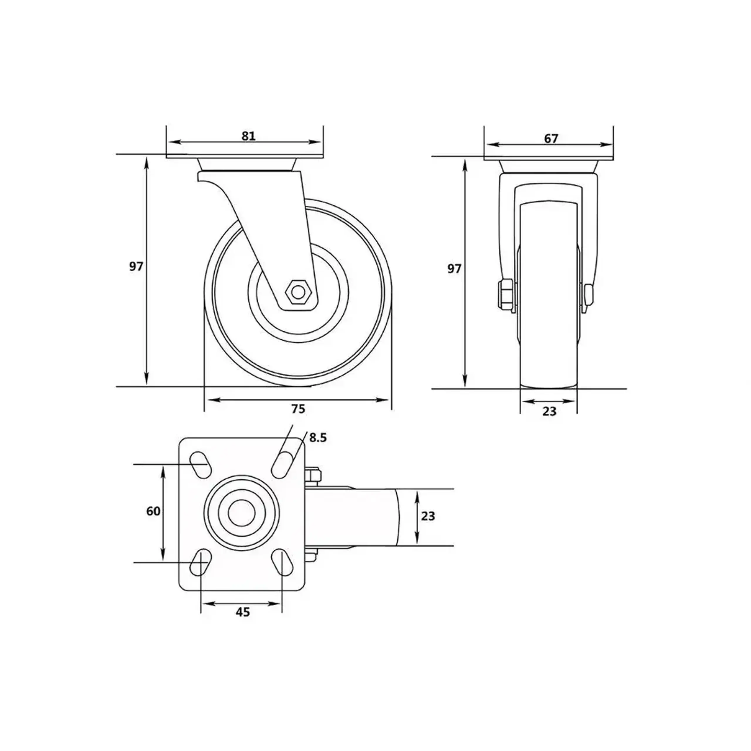 Roată mobilă pentru cărucior 75 mm Vorel