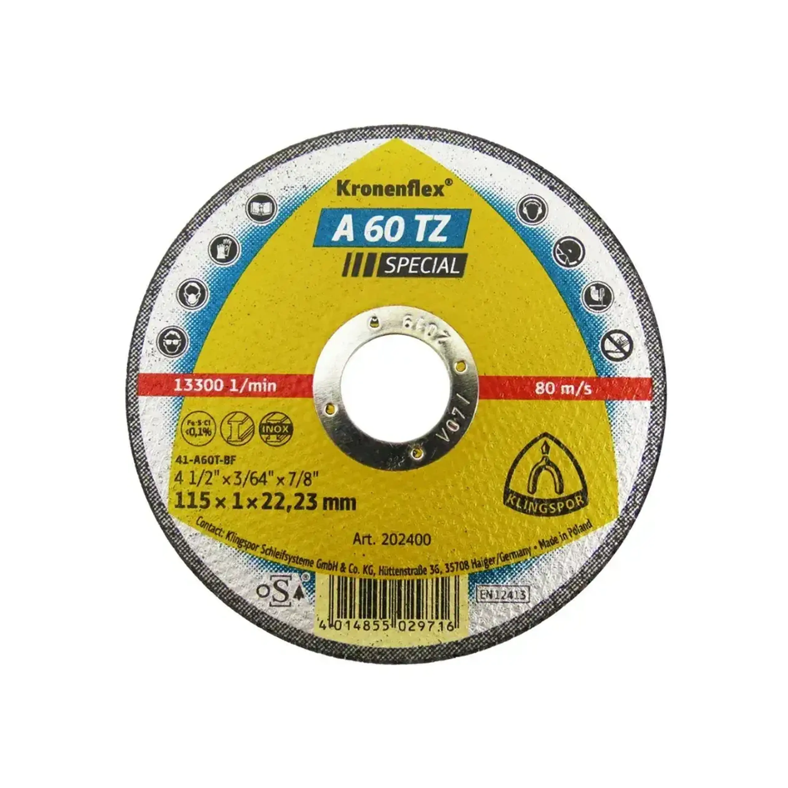 Disc de tăiat pentru inox SPECIAL A60TZ 115 * 22 mm Klingspor - 115 * SPECIAL A60TZ