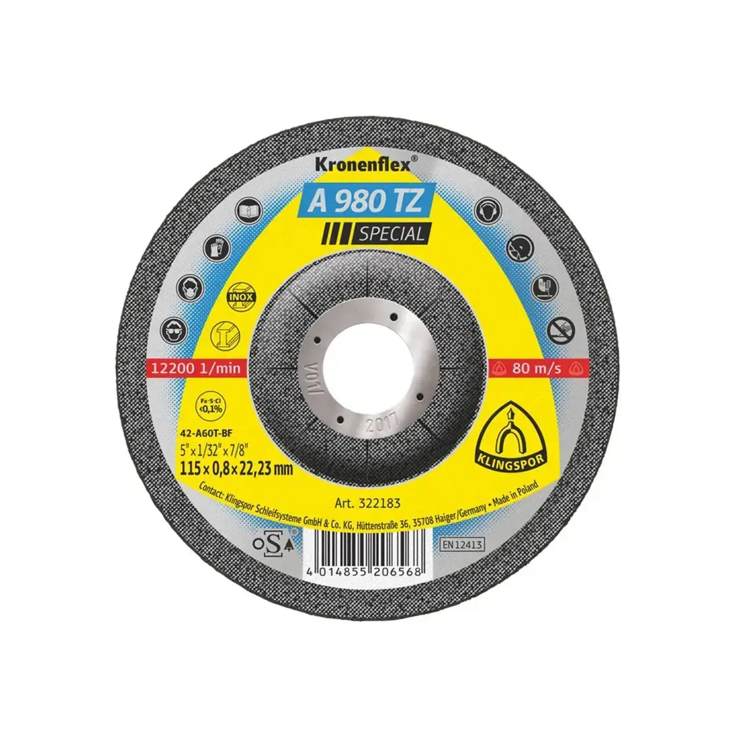 Disc de tăiat pentru inox SPECIAL A60TZ 115 * 22 mm Klingspor - 115 * SPECIAL A980TZ