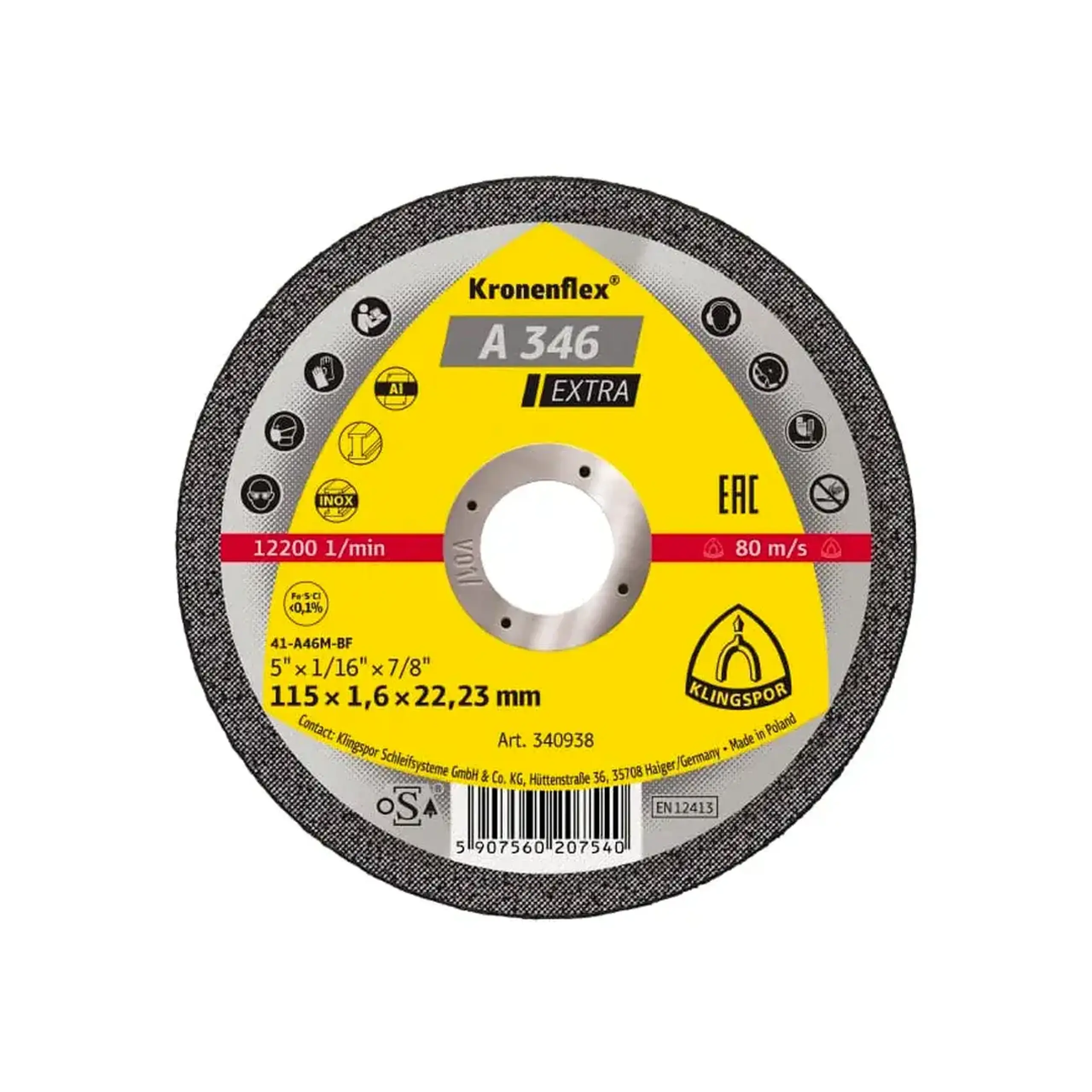 Disc de tăiat pentru metal EXTRA A346 115 * 22 mm Klingspor