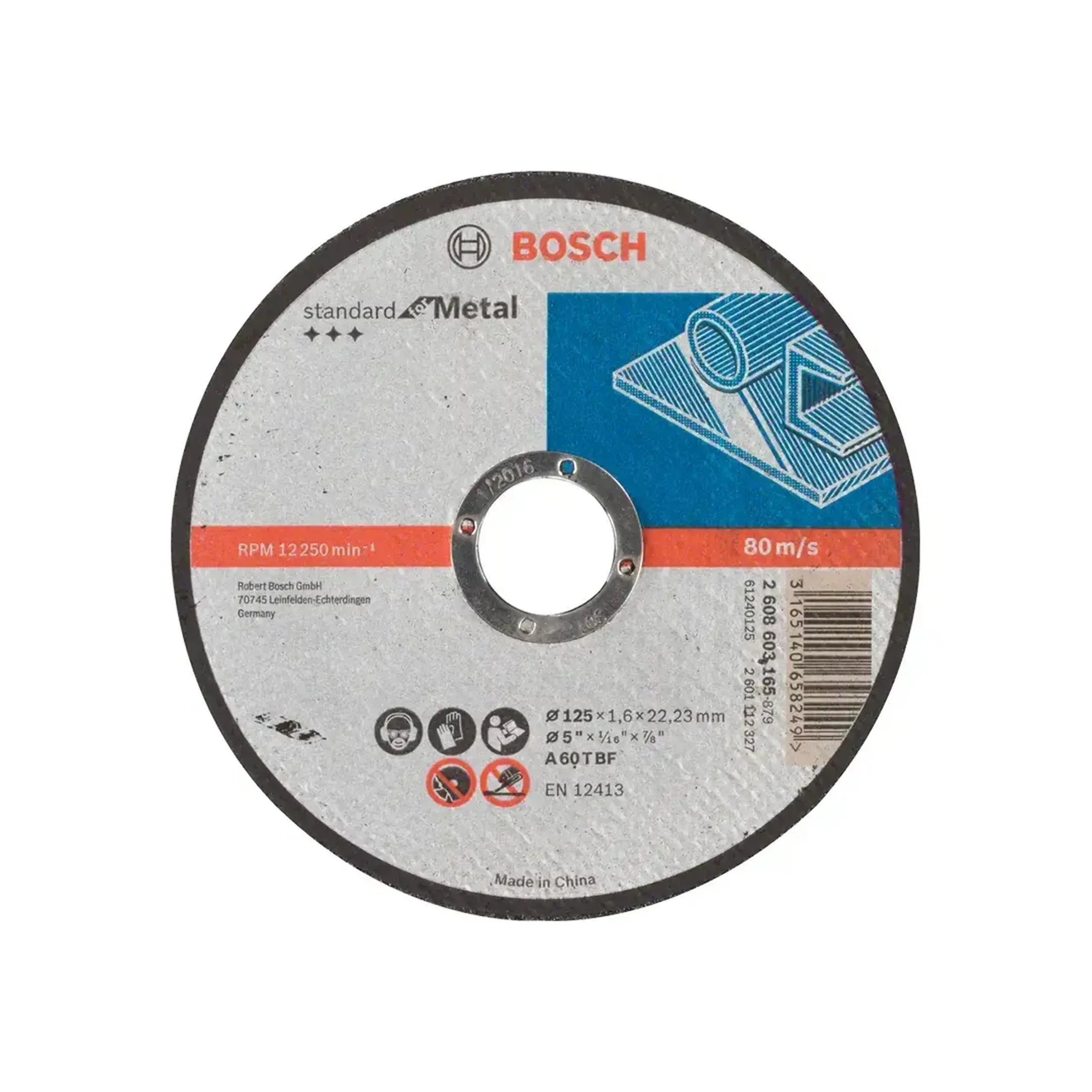 Disc de tăiat pentru metal Standard 115 * 22.23 mm Bosch - 1.6 mm (L x W x H x Ø) 125 *