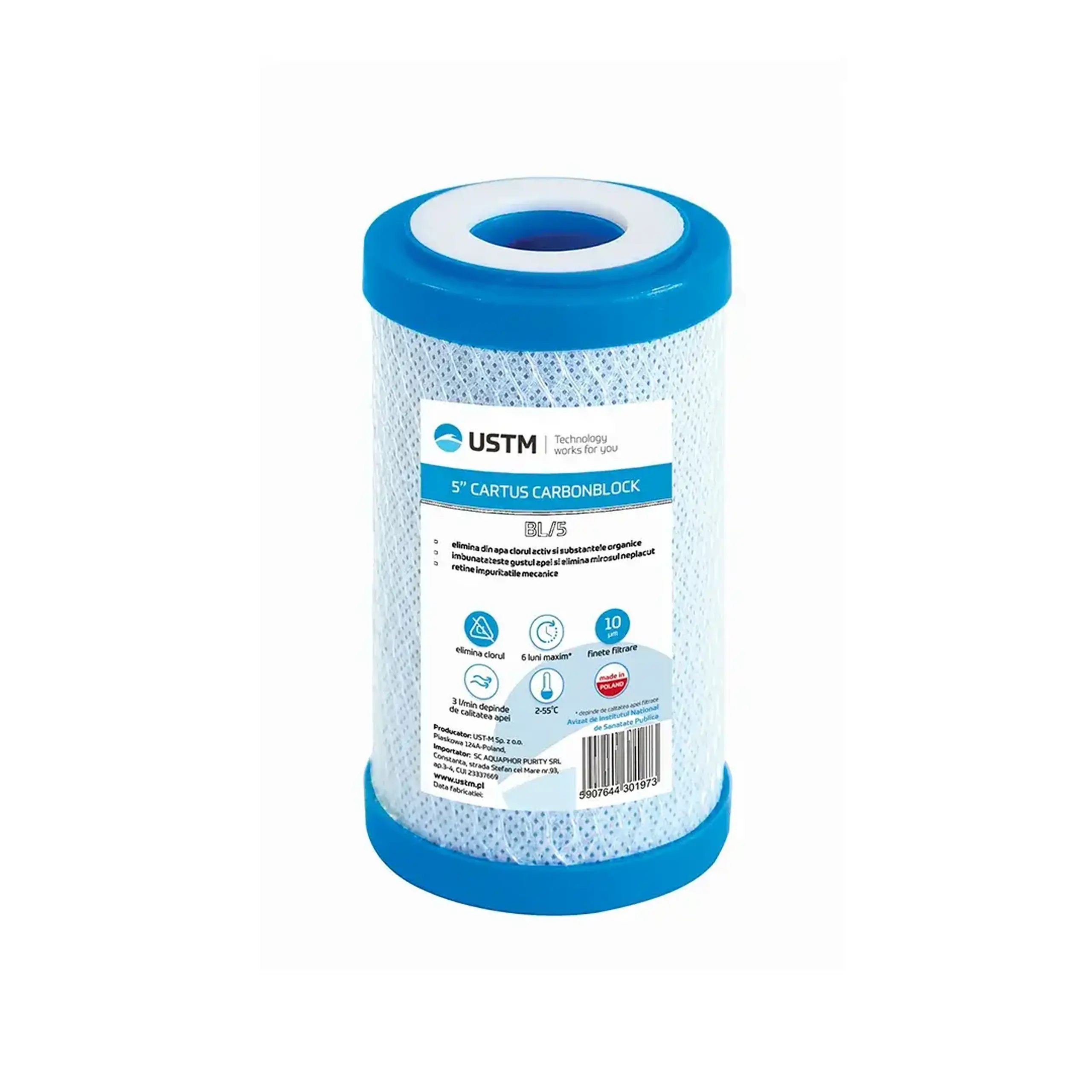 Cartuș filtru de apă cu carbune activ presat BL-5 5 microni USTM - Model BL-5