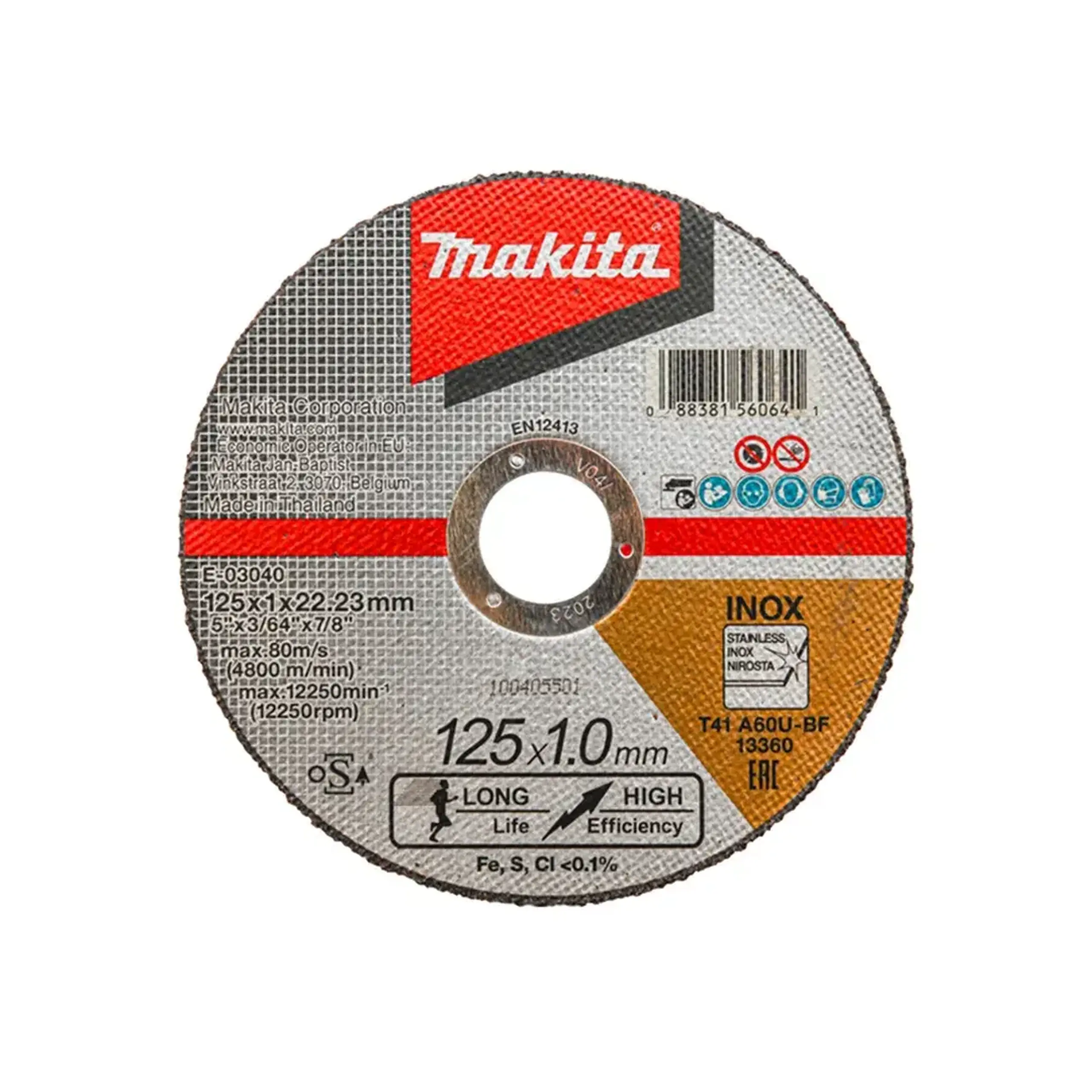 Disc de tăiat pentru inox 125 * 22 mm Makita - Diametru 125 *