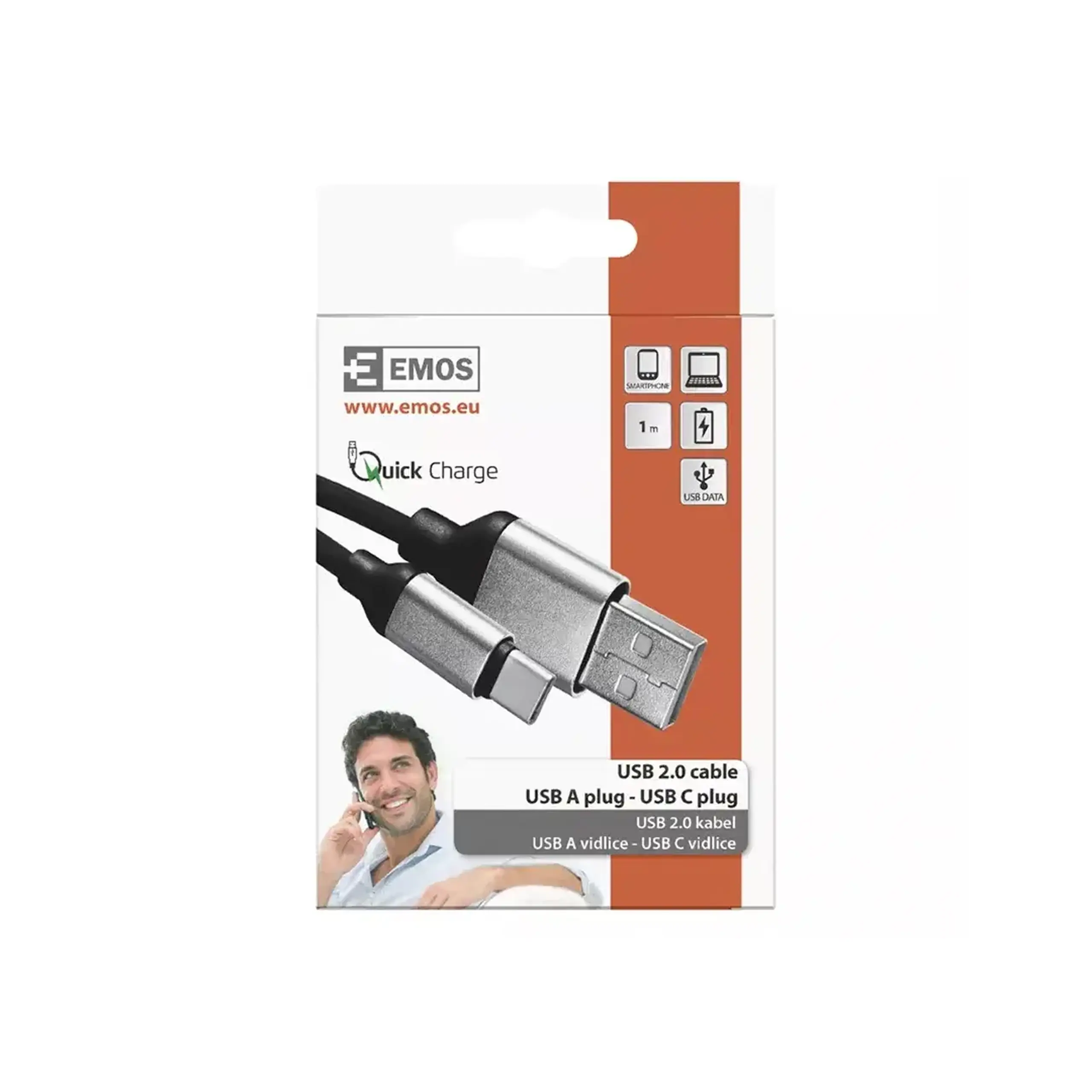 Cablu USB A - Type C 1.5 m 22.5 W EMOS - Culoare Negru