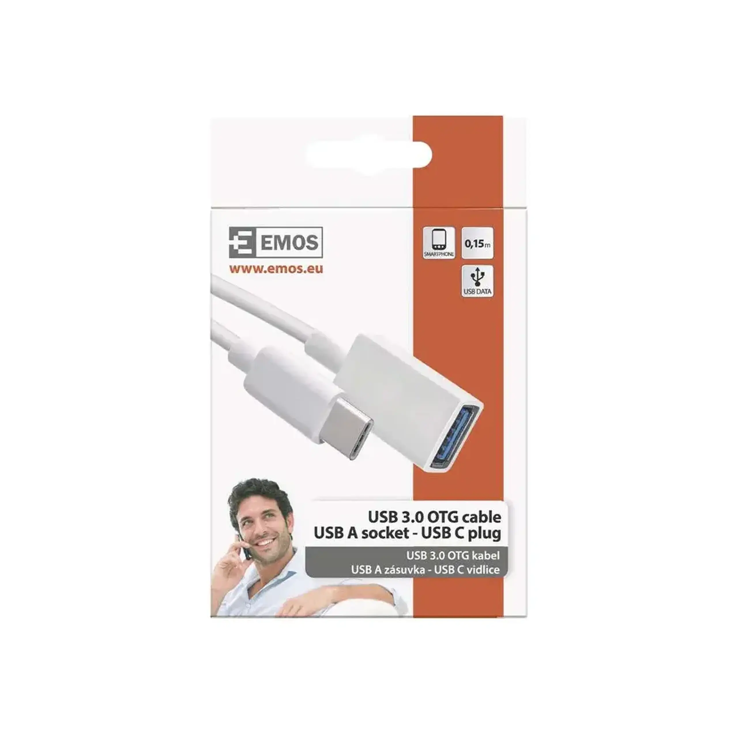 Cablu OTG USB A - Type C 15 cm EMOS