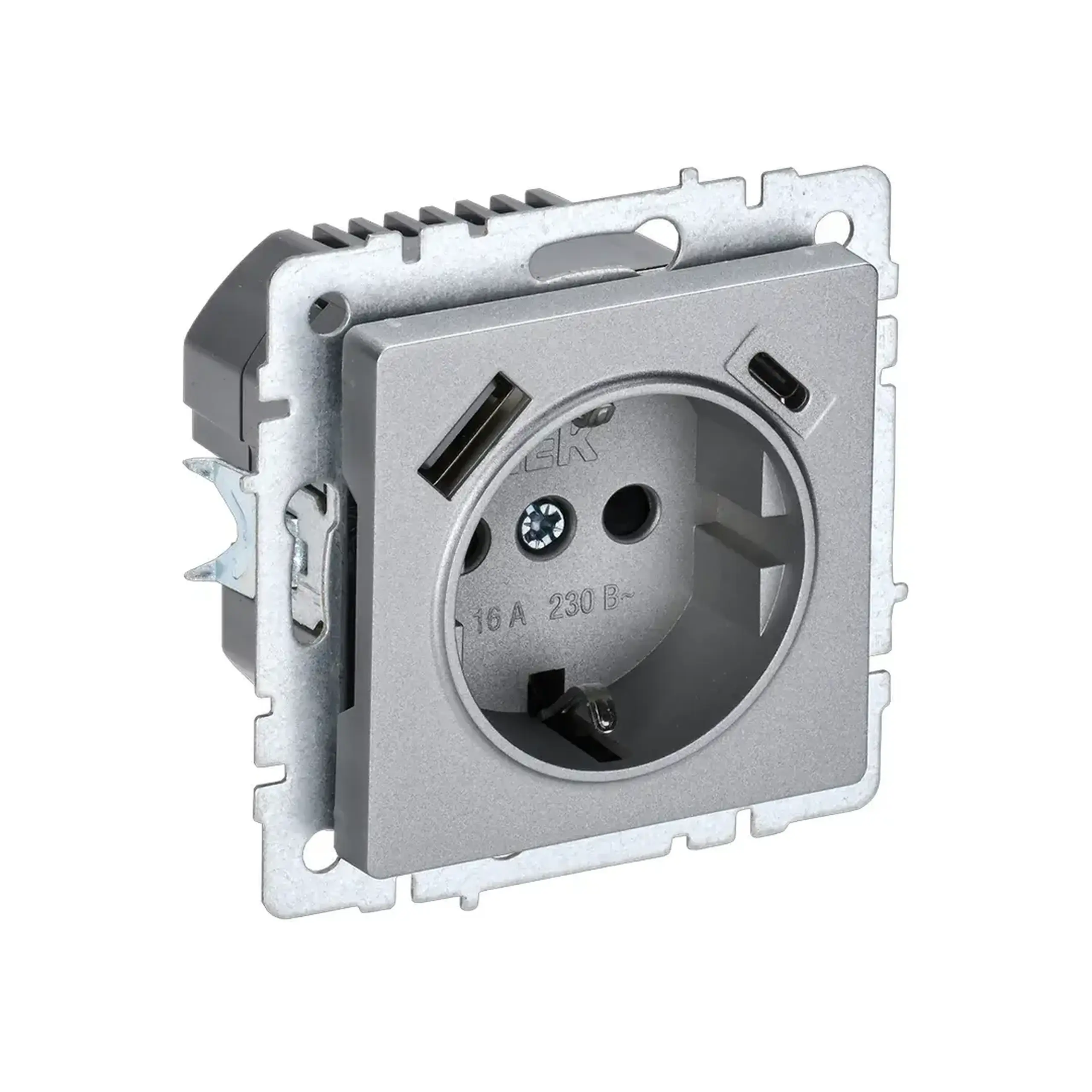 Priză cu USB BRITE 16 A 220 - 240 V Alb IEK - Culoare Aluminiu