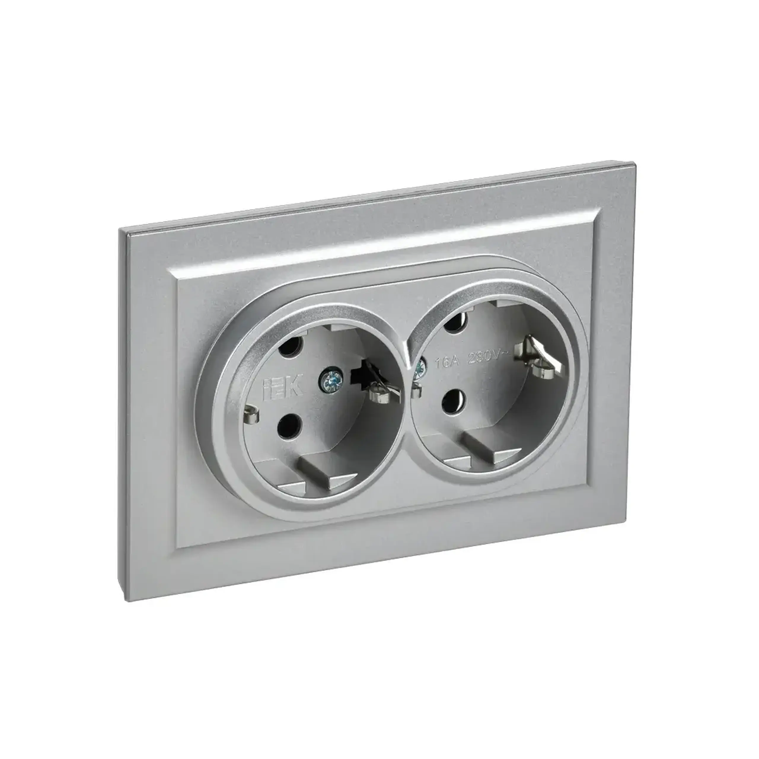 Priză dublă cu împământare BRITE 16 A 220 - 240 V Alb IEK - Culoare Aluminiu