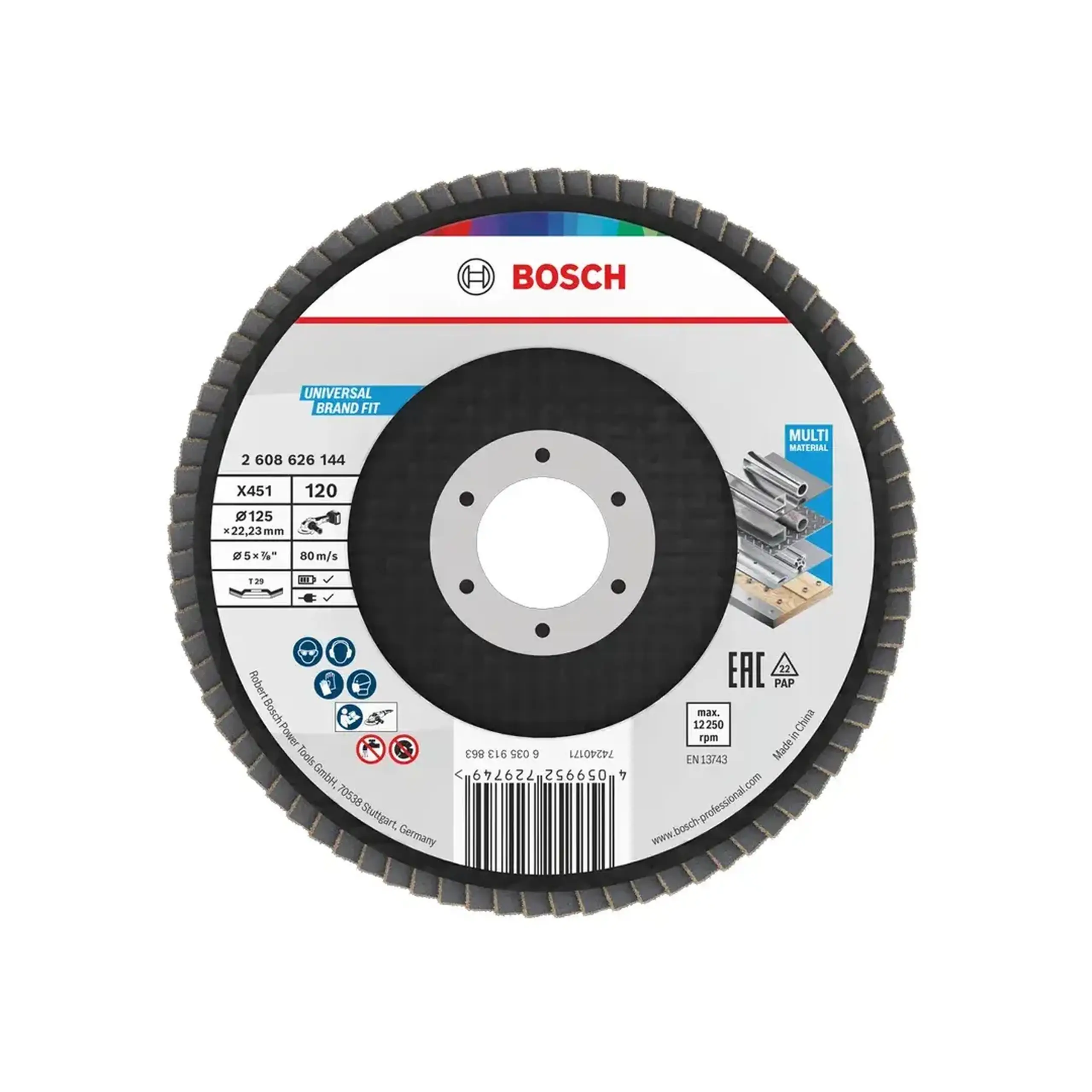 Disc lamelar frontal curbat X451 P120 125 * 22.23 mm Bosch