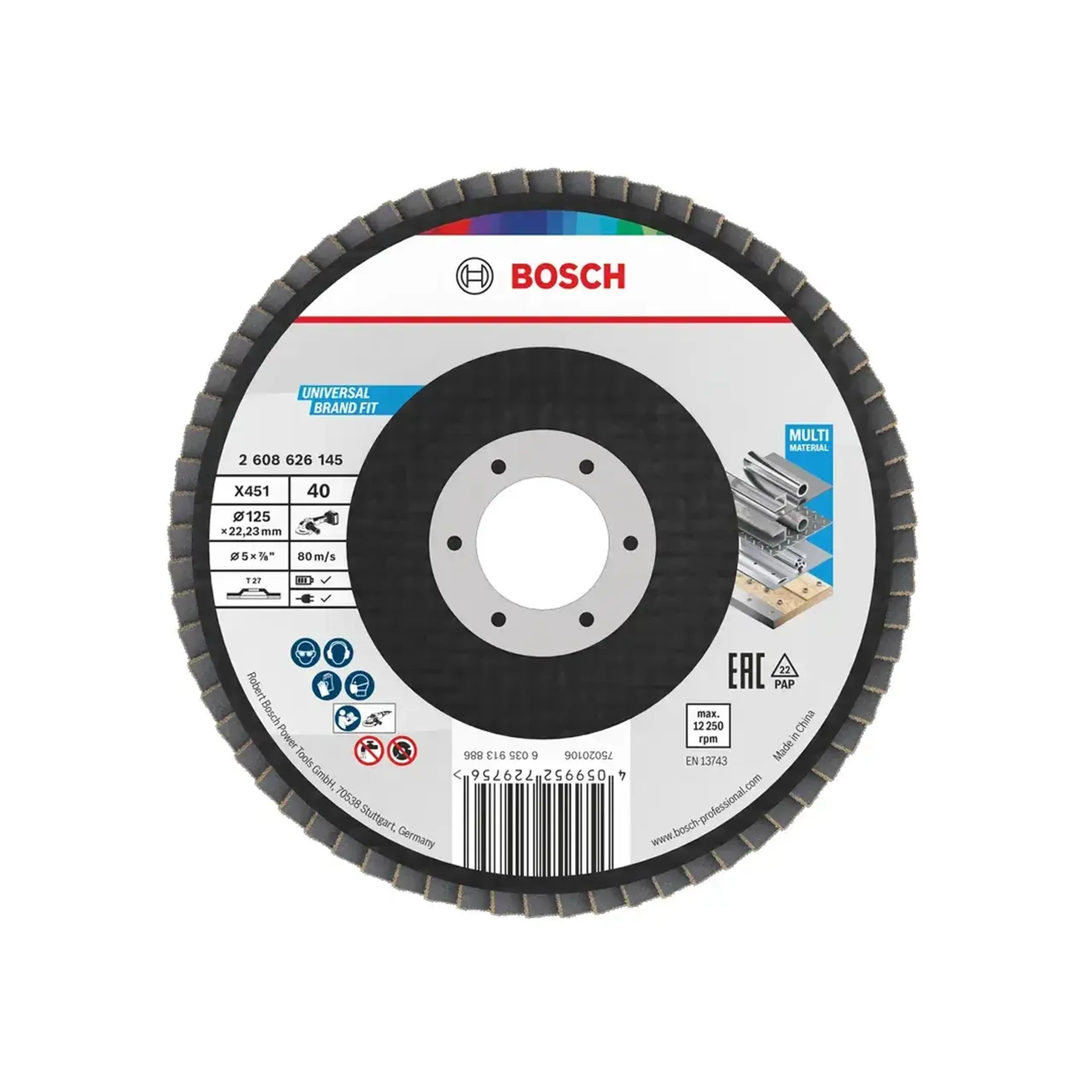 Disc lamelar frontal curbat X451 P40 125 * 22.23 mm Bosch