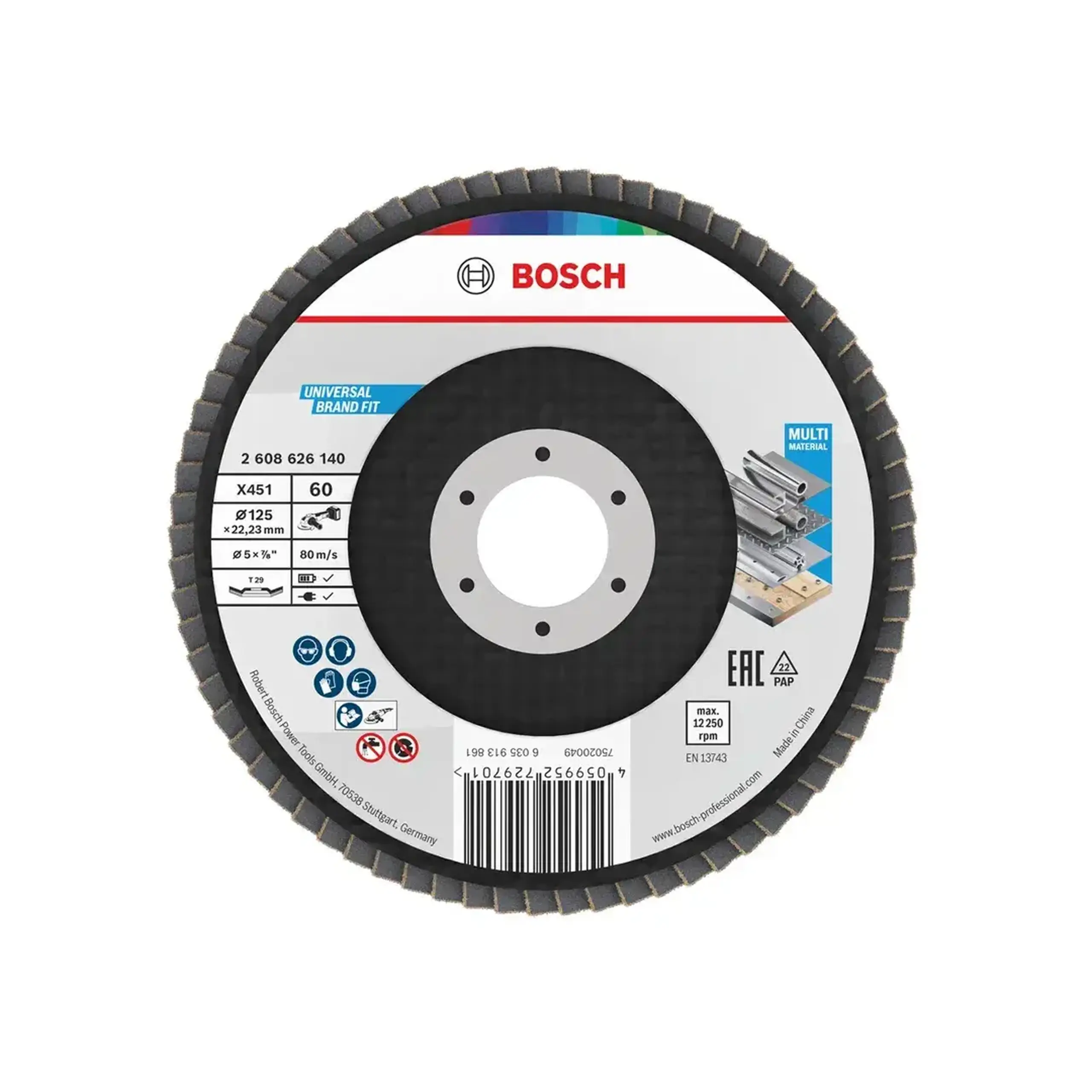 Disc lamelar frontal curbat X451 P60 125 * 22.23 mm Bosch