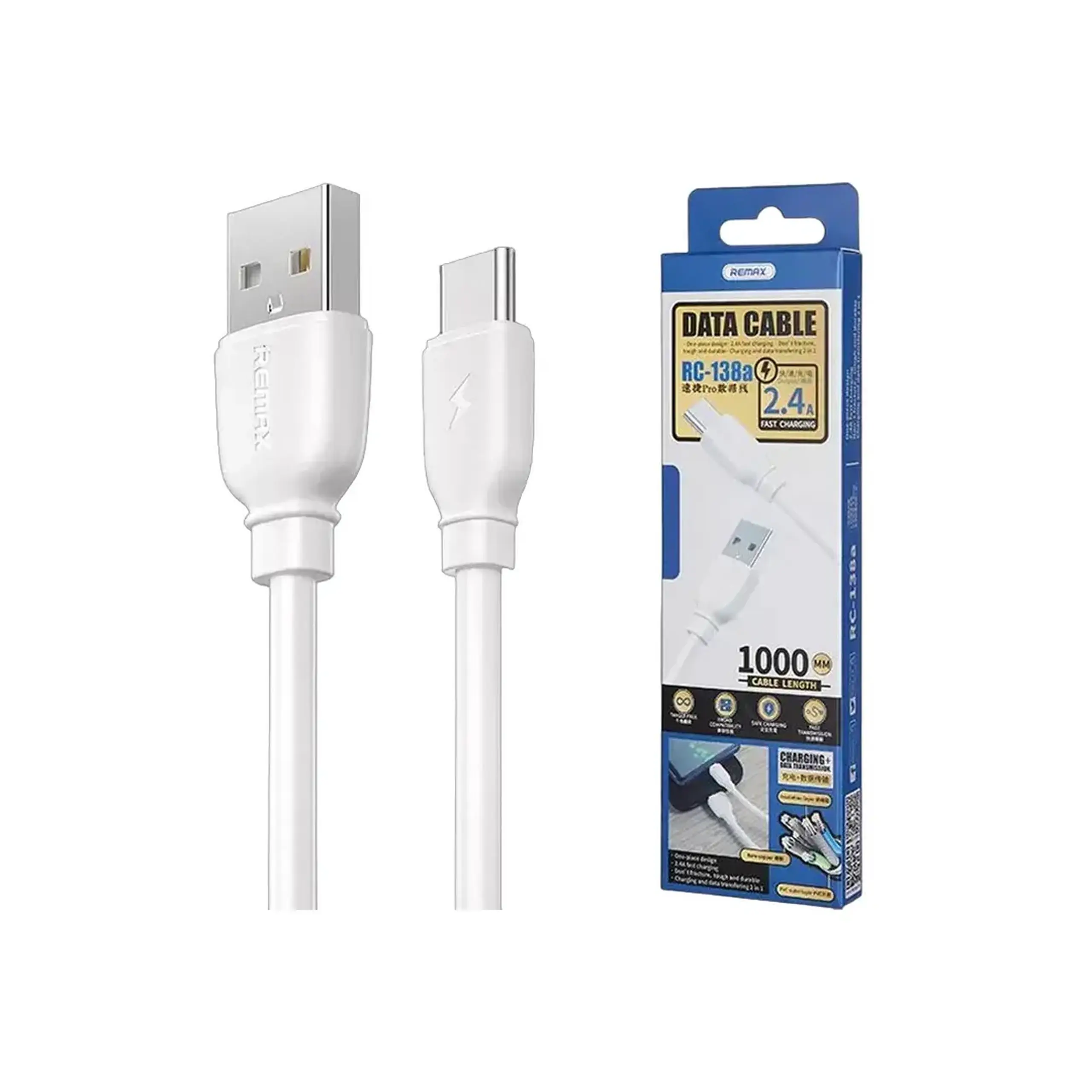 Cablu USB A - Type C 1 m PRO RC-138 Remax - Culoare Alb